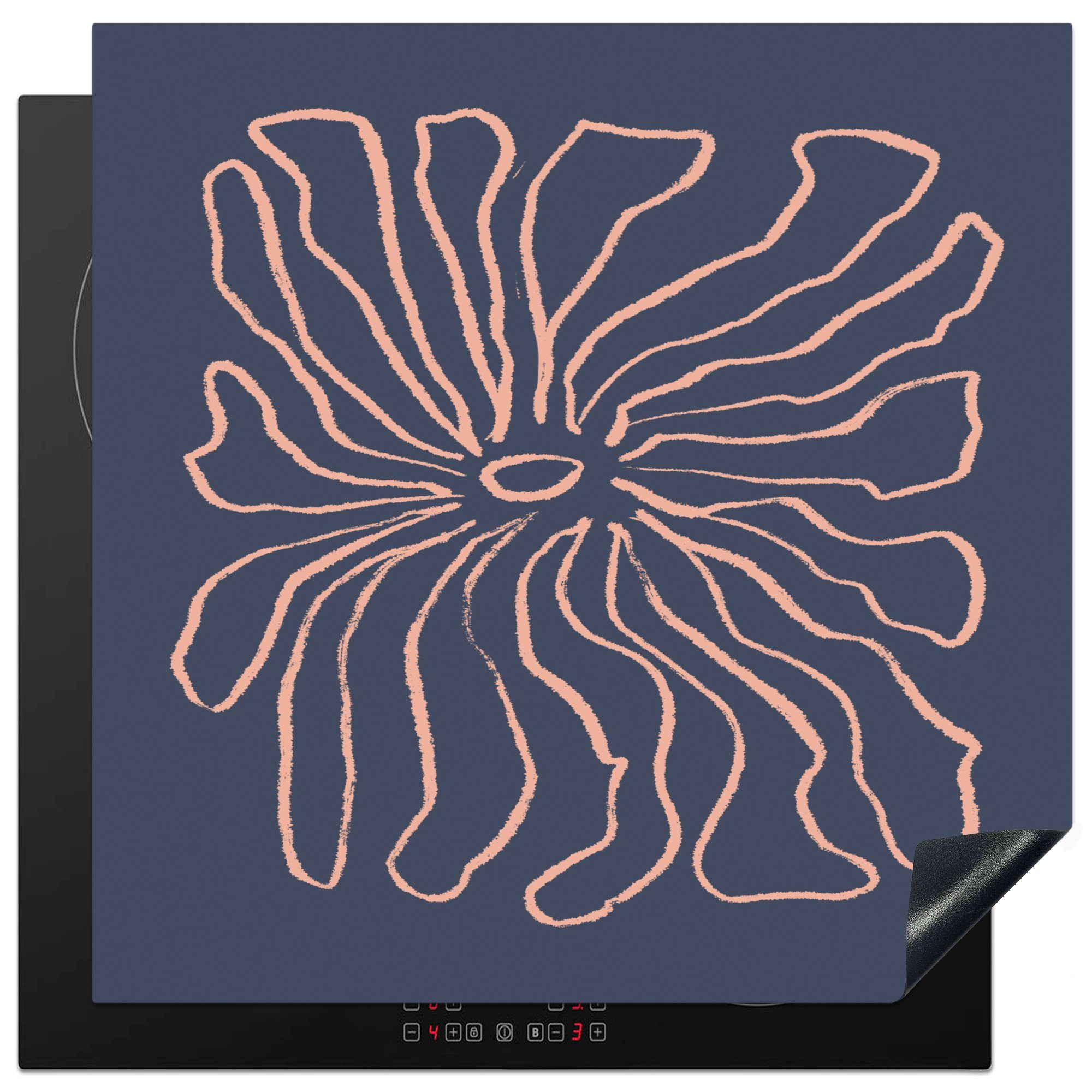 MuchoWow Herdblende-/Abdeckplatte Blumen - Bohème - Rosa - Pastell, Vinyl, (1 tlg), 78x78 cm, Ceranfeldabdeckung, Arbeitsplatte für küche