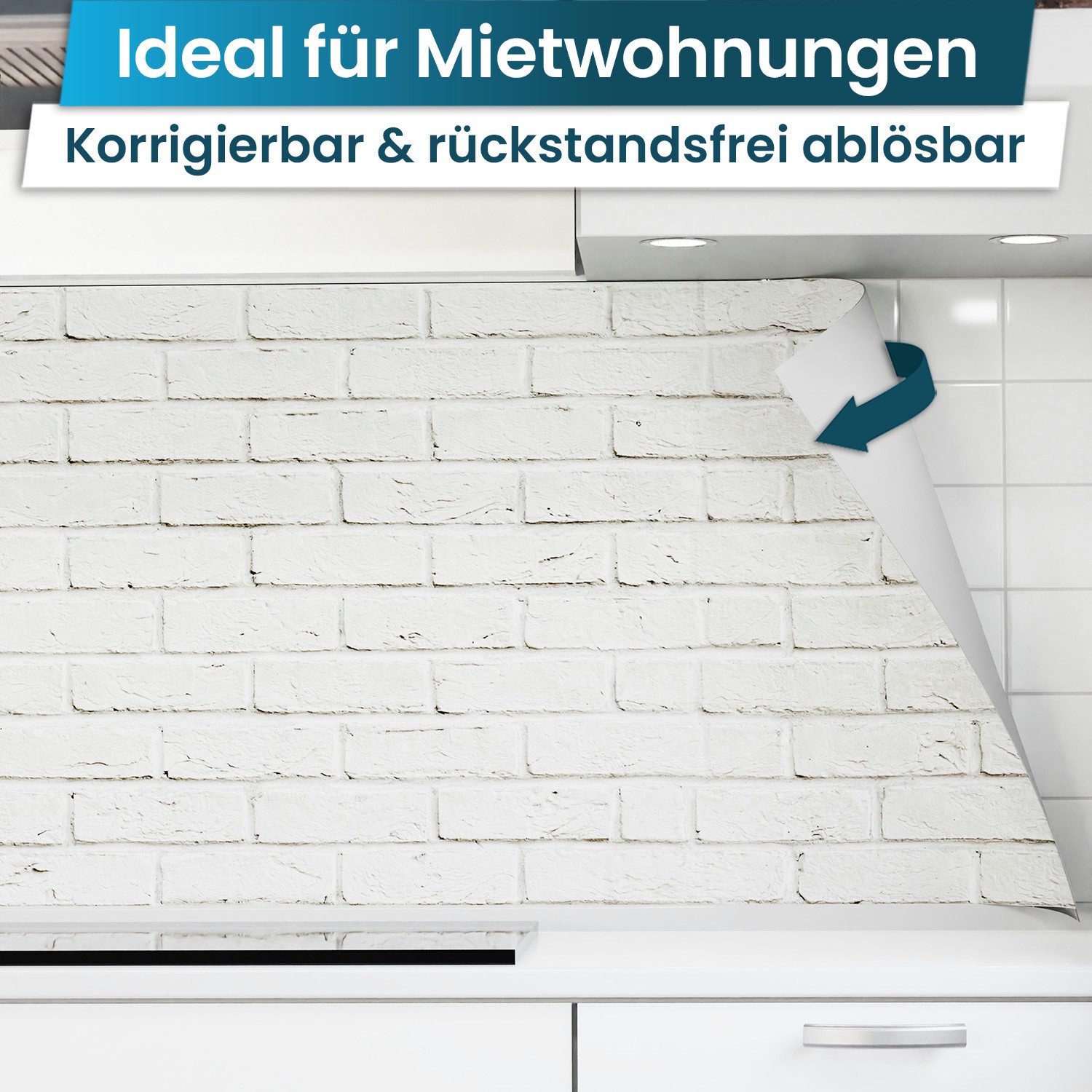 danario Küchenrückwand Folie selbstklebend, Glasoptik, Spritzschutz Küche, ablösbar - 0,8 mm
