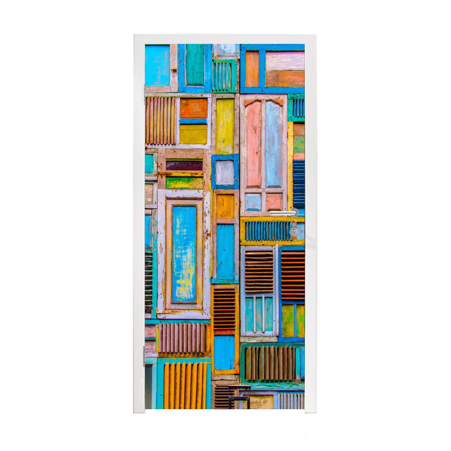 MuchoWow Türtapete Türen - Blau - Abstrakt - Architektur - Neon, Matt, bedruckt, (1 St), Fototapete für Tür, Türaufkleber, 75x205 cm