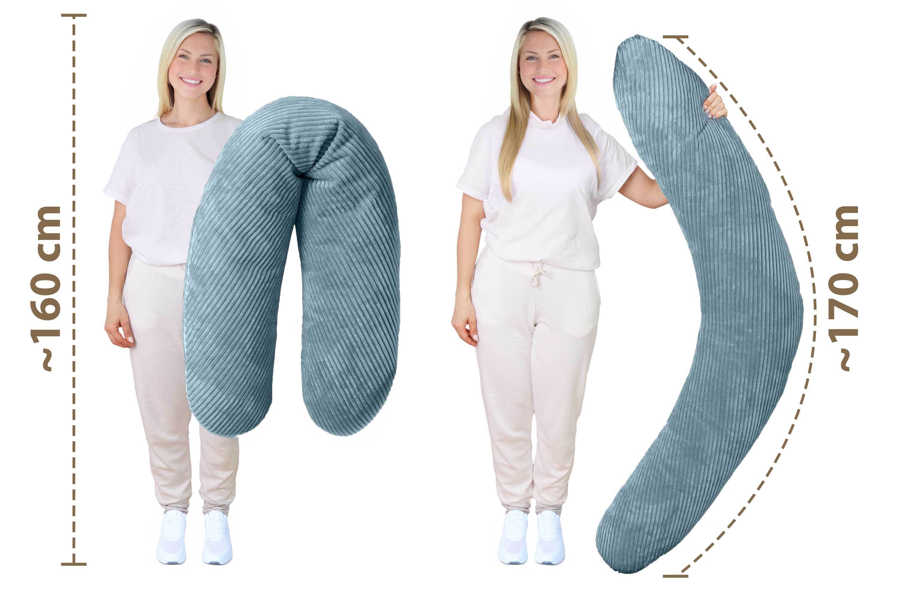 Amilian Stillkissen XXL 170 cm Schwangerschaftskissen Seitenschläferkissen U-Form, Set, mit Bezug, Cord-Optik, geräuscharm, Made in EU