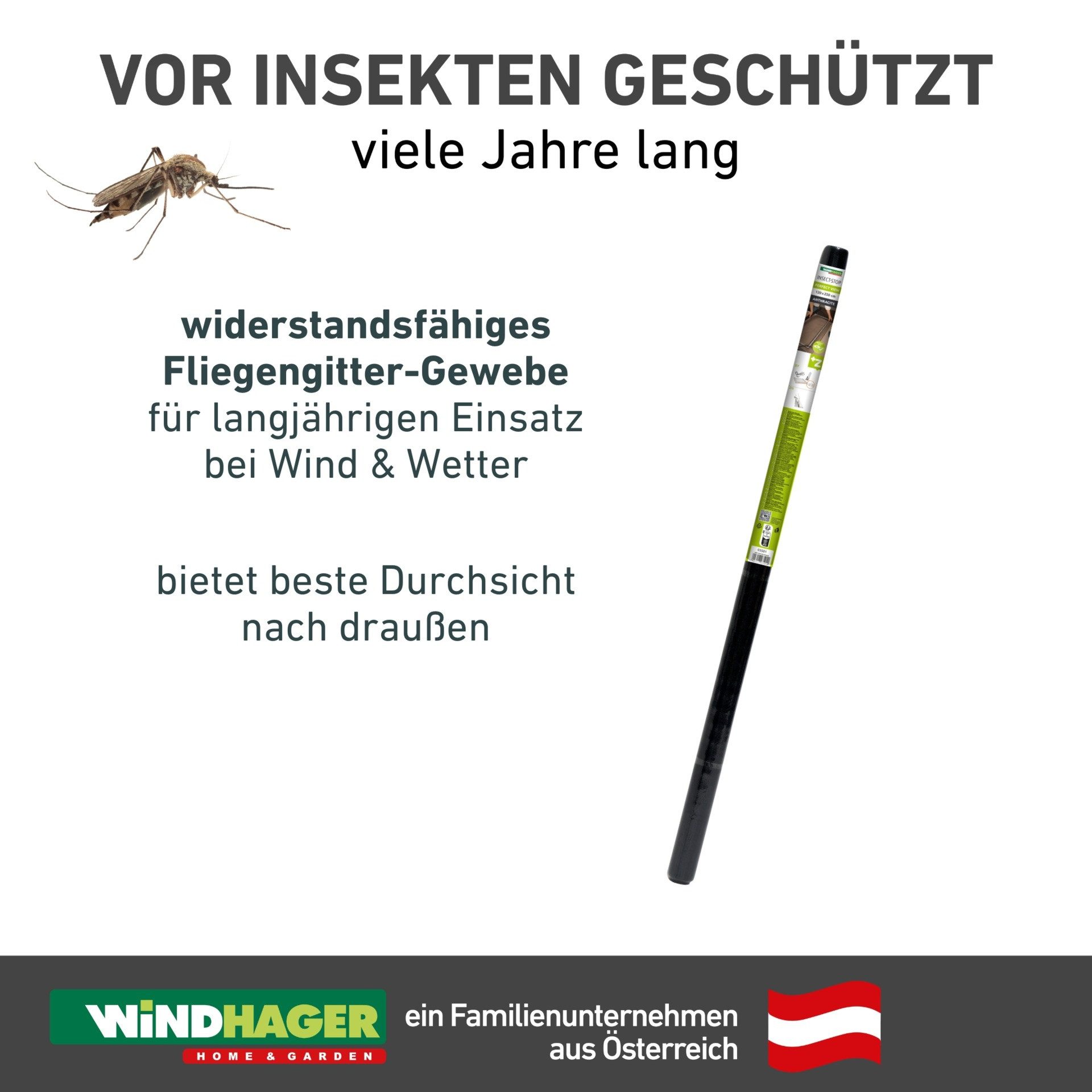 Windhager Fliegengitter-Gewebe Perfect View aus Fiberglas für Fenster, Balkon- und Terrassentüren, (1-St), Insektenschutzgitter erhältlich in 140 x 150 cm oder 120 x 250 cm