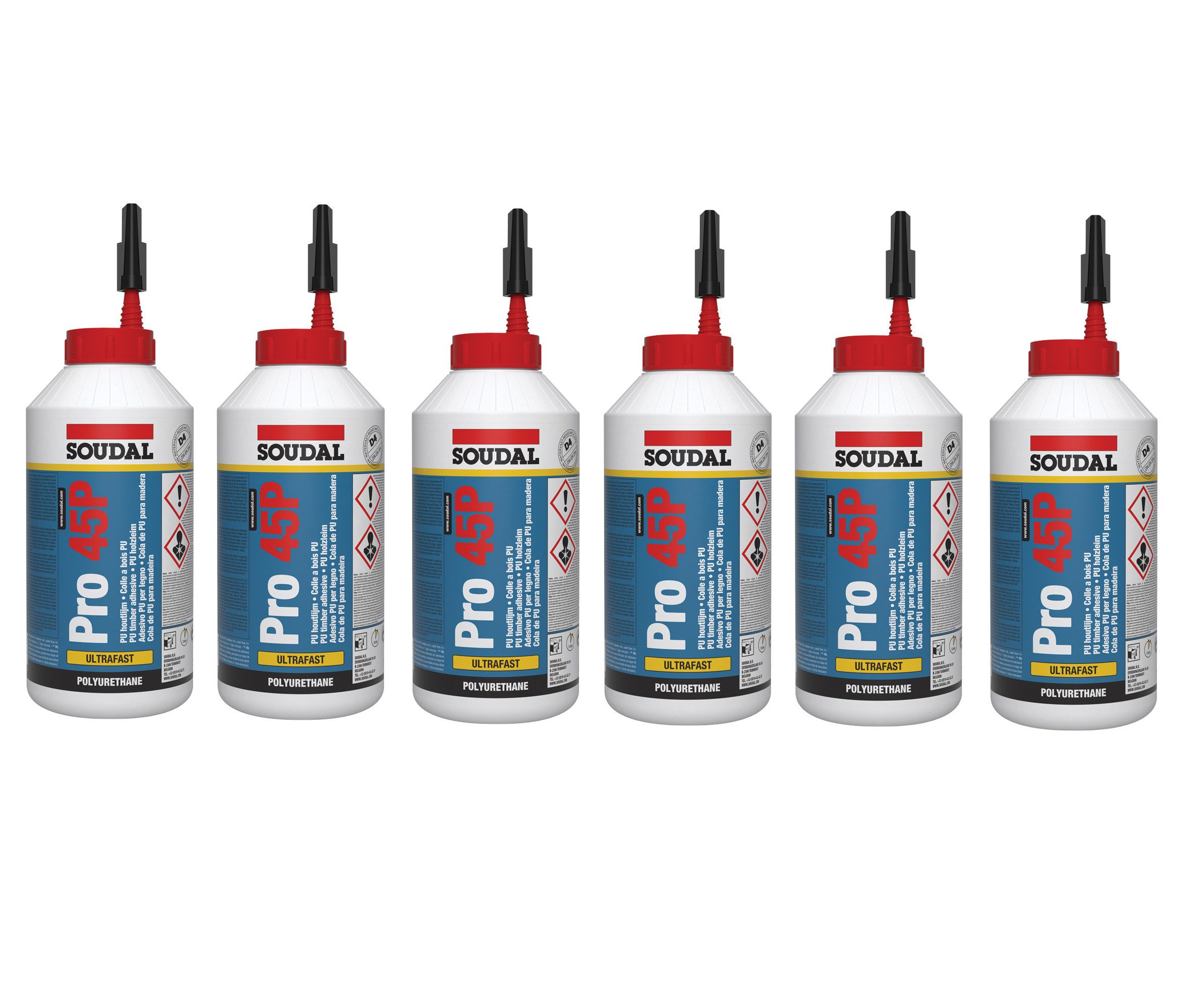 SOUDAL Klebstoff 6x Soudal Pro 45P PU-Holzleim 750g