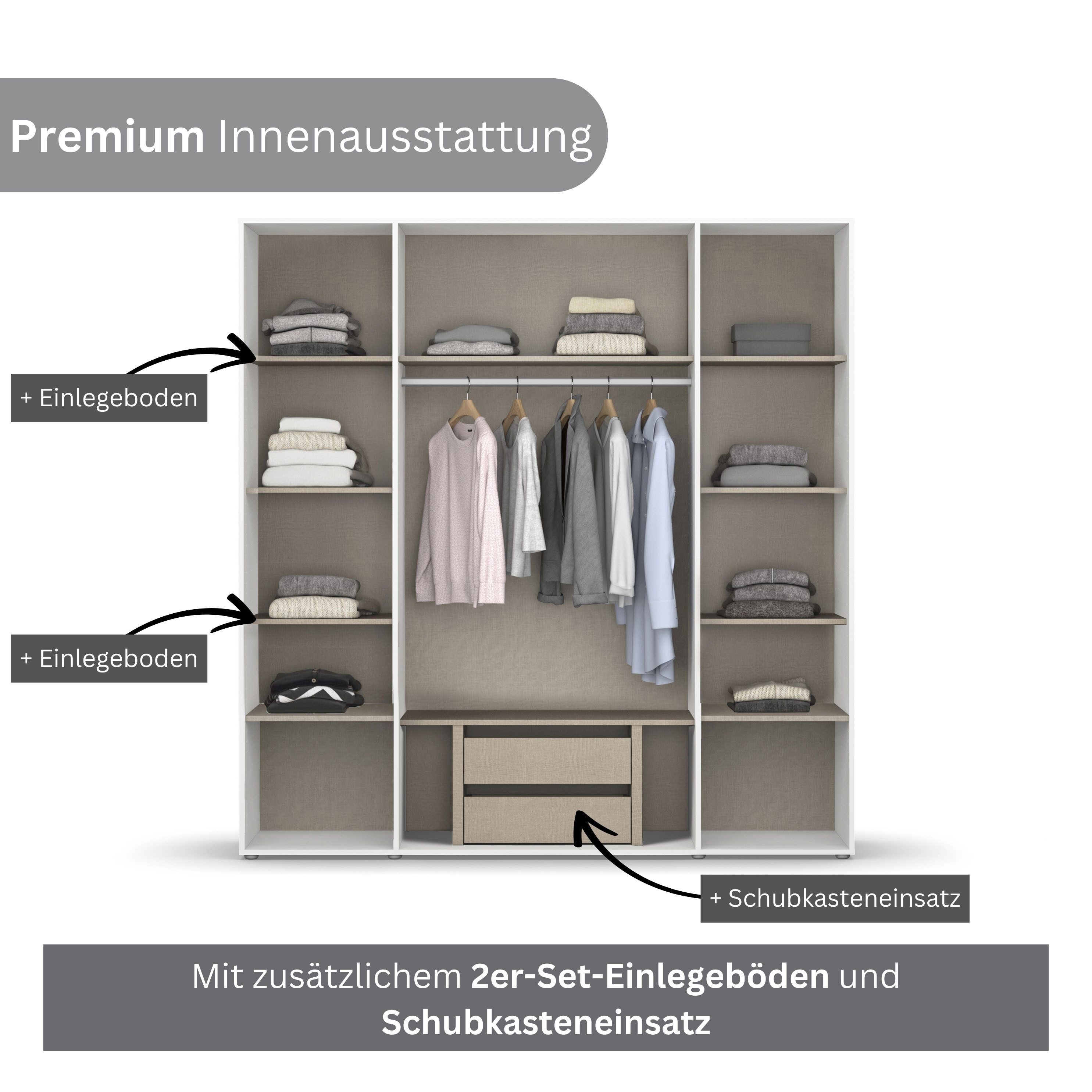rauch Drehtürenschrank Kleiderschrank Schrank Garderobe Wäscheschrank NABILA viel Stauraum (in 3 verschiedenen Ausstattungen BASIC/CLASSIC/PREMIUM) in 2 Breiten – Bild 5 von 5