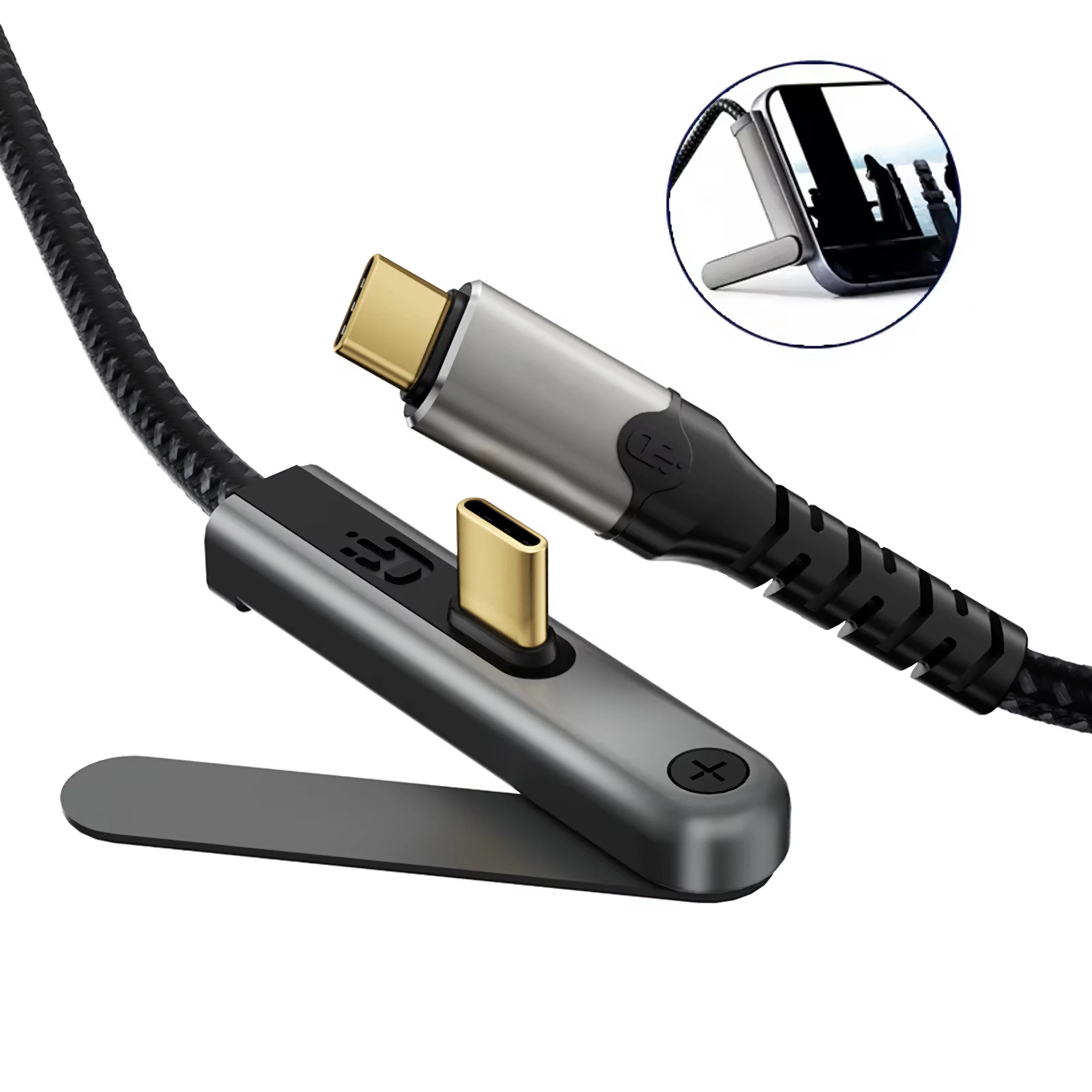 Bolwins E23 USB-C Kabel mit Ständer für Smartphone & Laptop PD 100W 4K USB USB-Kabel, USB-C-Stecker, USB-C-Stecker (200 cm), Klappbarer Standfuß, USB 3.2 20 Gbi – Bild 3 von 5
