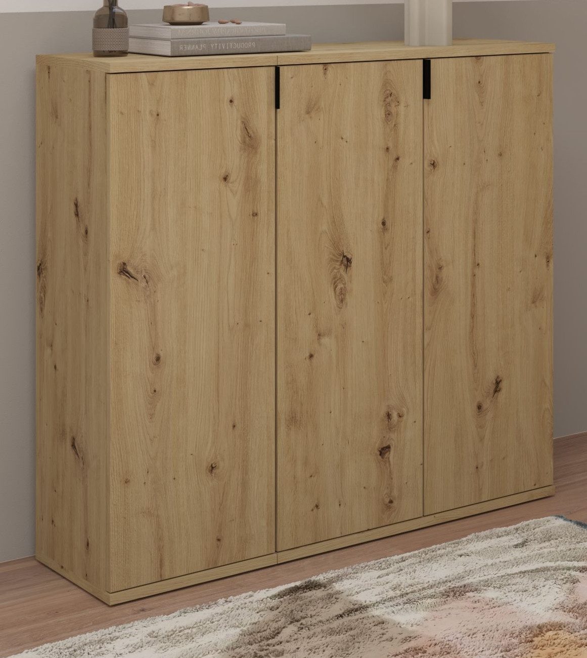 Inn.Furn Schuhschrank Line-Up (Kommode in Eiche Artisan, 3-türig) mit flexibler Inneneinteilung