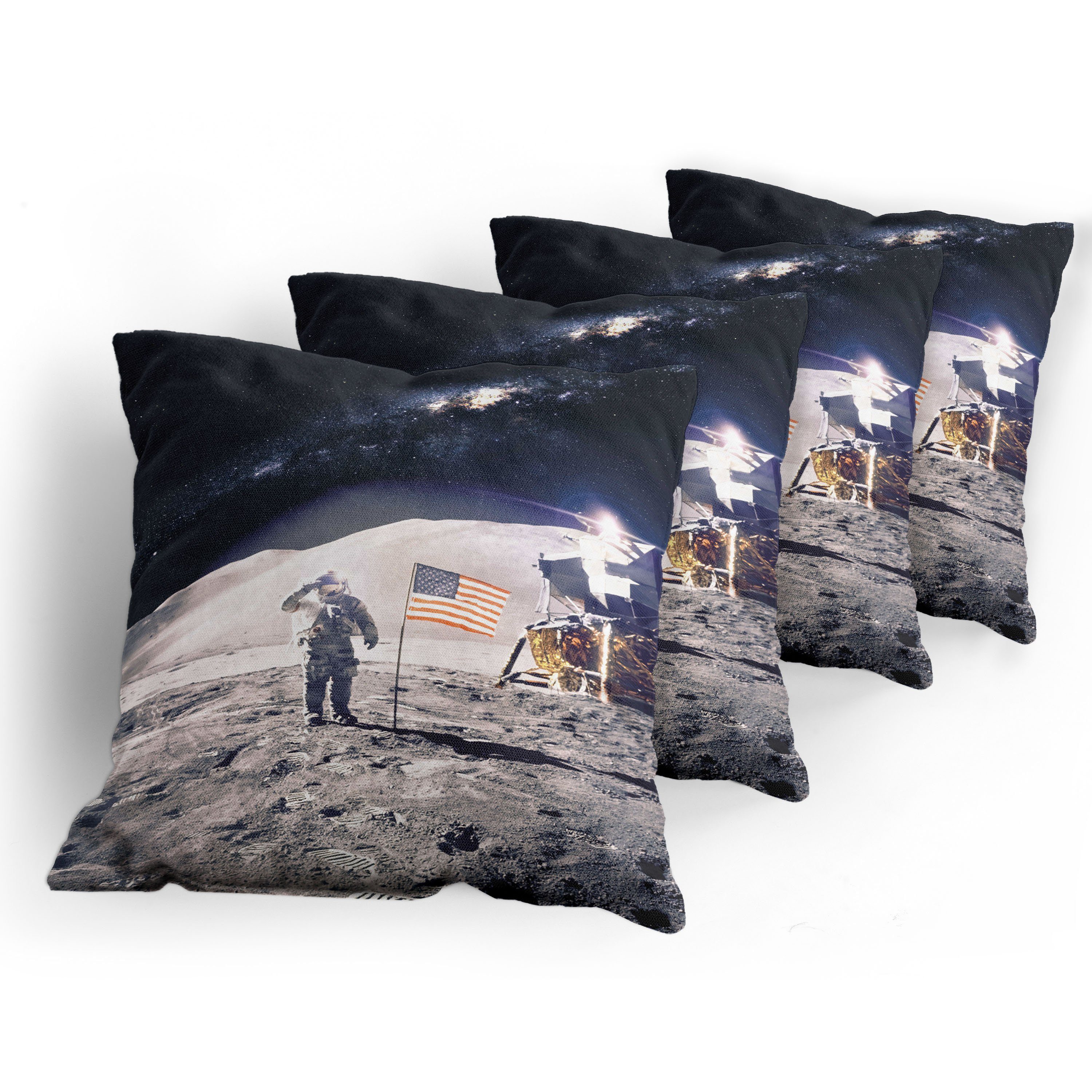 Mond-Mission Doppelseitiger Digitaldruck, Abakuhaus (4 Platz auf Modern Accent Astronaut Stück), Kissenbezüge
