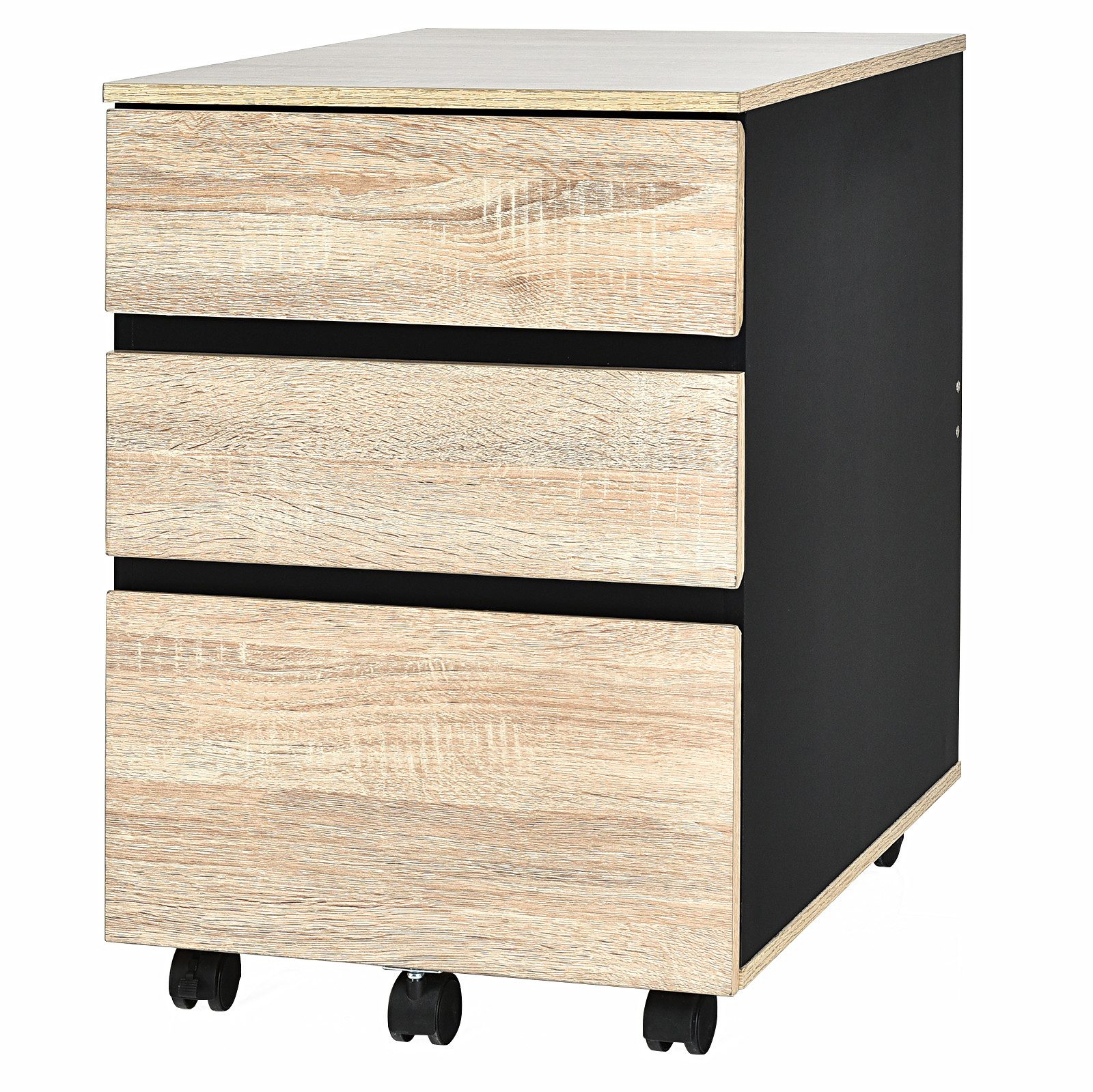 COSTWAY Rollcontainer, mit 3 Schubladen, 5 Rollen, 39 x 53 x 58 cm günstig online kaufen