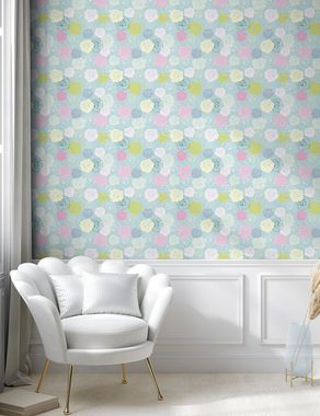Abakuhaus Vinyltapete selbstklebendes Wohnzimmer Küchenakzent, Blumen Pastellfarbig Rose Blumen