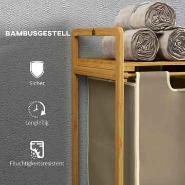 HOMCOM Wäschekorb Wäschebox mit 2 abnehmbaren Wäschesacke (Wäschesammler, 1 St., Wäschesortierer), für Badezimmer Bambus Creme 63,5 x 33 x 73 cm