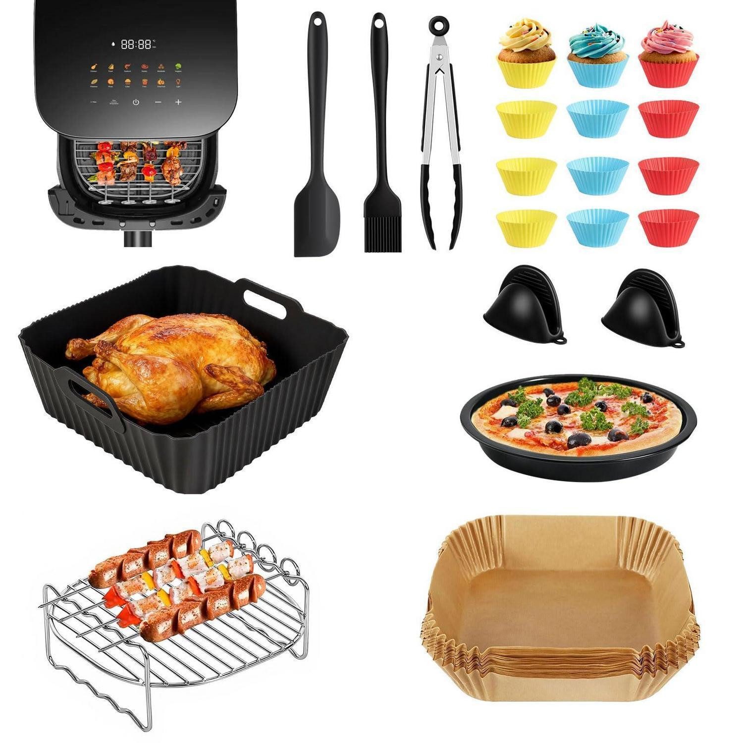 LuxusKollektion Kochbesteck-Set Airfryer Zubehör 21-teilig Schwarz