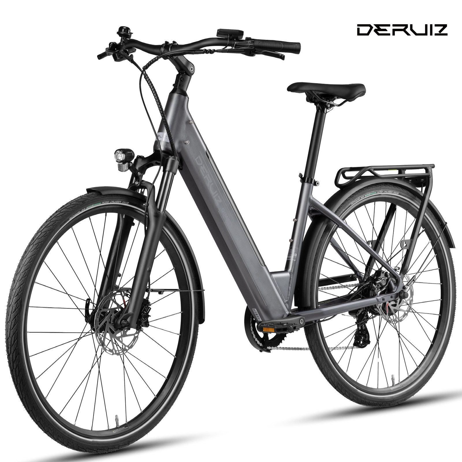 DERUIZ E-Bike 28 Zoll Quartz Heckmotor 55 Nm /Quartz Pro Mittelmotor 100 Nm, 644 Wh, 8 Gang Shimano, Kettenschaltung, Heckmotor, 644 Wh, (Federgabel mit Lockout, Drehmomentsensor, Farb-LCD-Display), abnehmbar, abschließbar, wartungsfrei