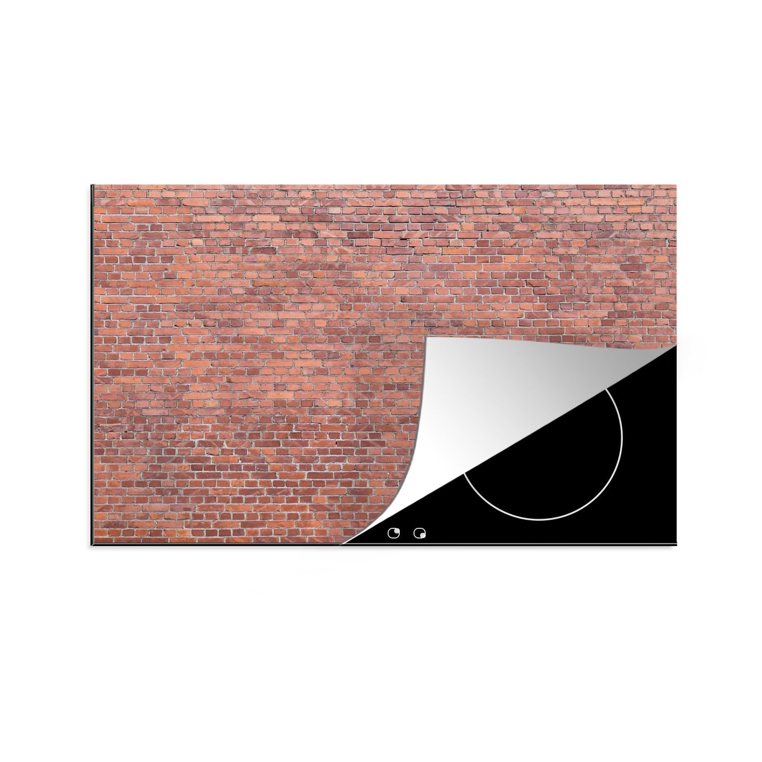 MuchoWow Herdblende-/Abdeckplatte Backstein - Rot - Wand, Vinyl, (1 tlg), 81x52 cm, Induktionskochfeld Schutz für die küche, Ceranfeldabdeckung