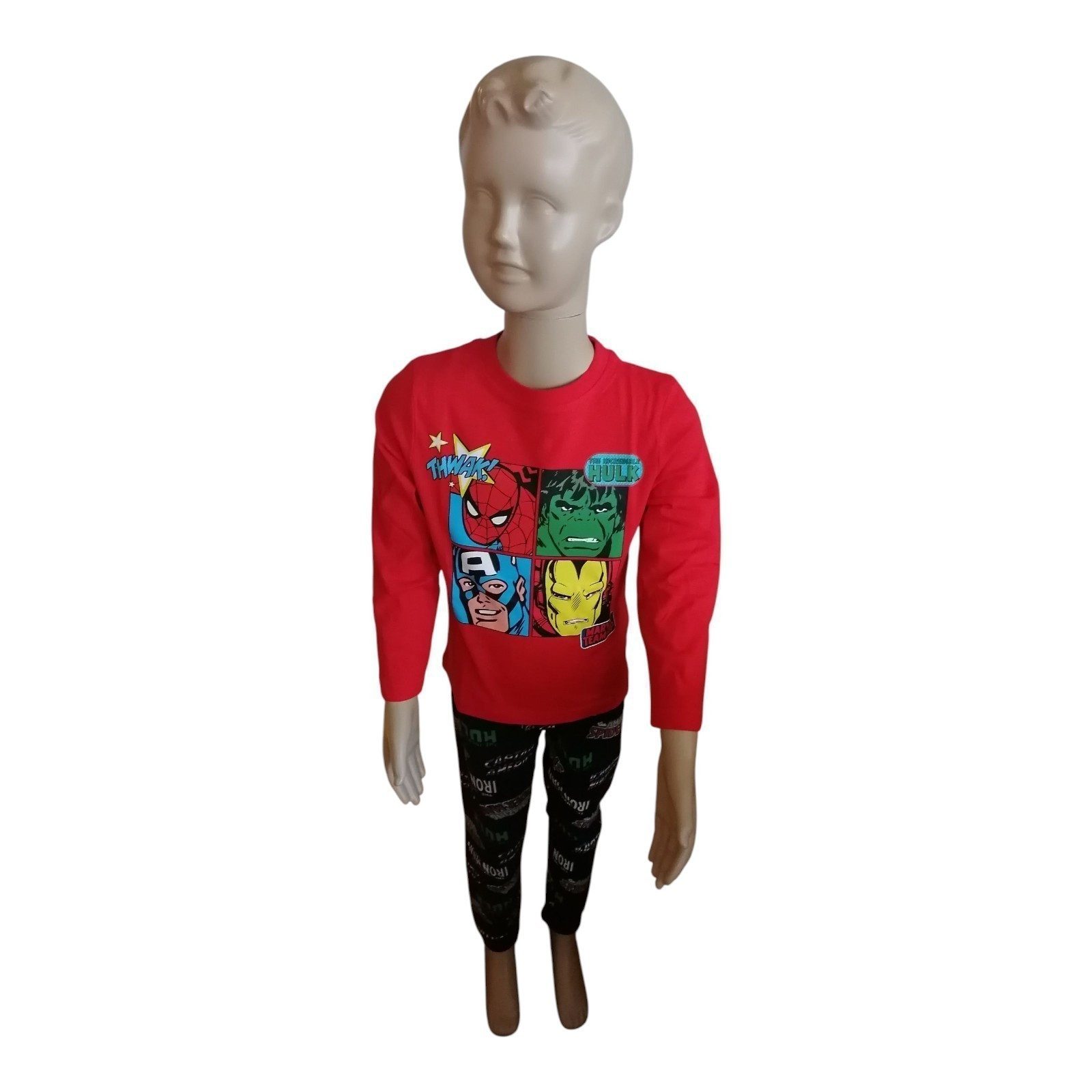 Pyjama Jungen Pyjama Marvel „THWAK!“, Langarm & lange Hose, Gr. 104–134