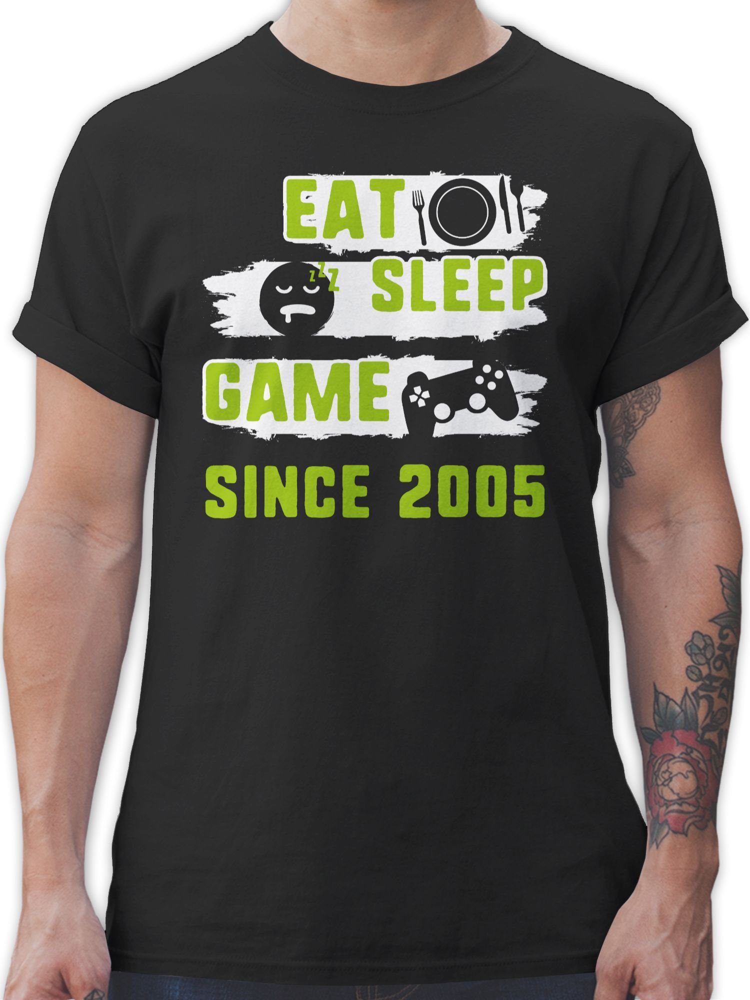 Since Game Geburtstag 2005 Schwarz 1 Eat Sleep 18. Achtzehn Shirtracer T-Shirt