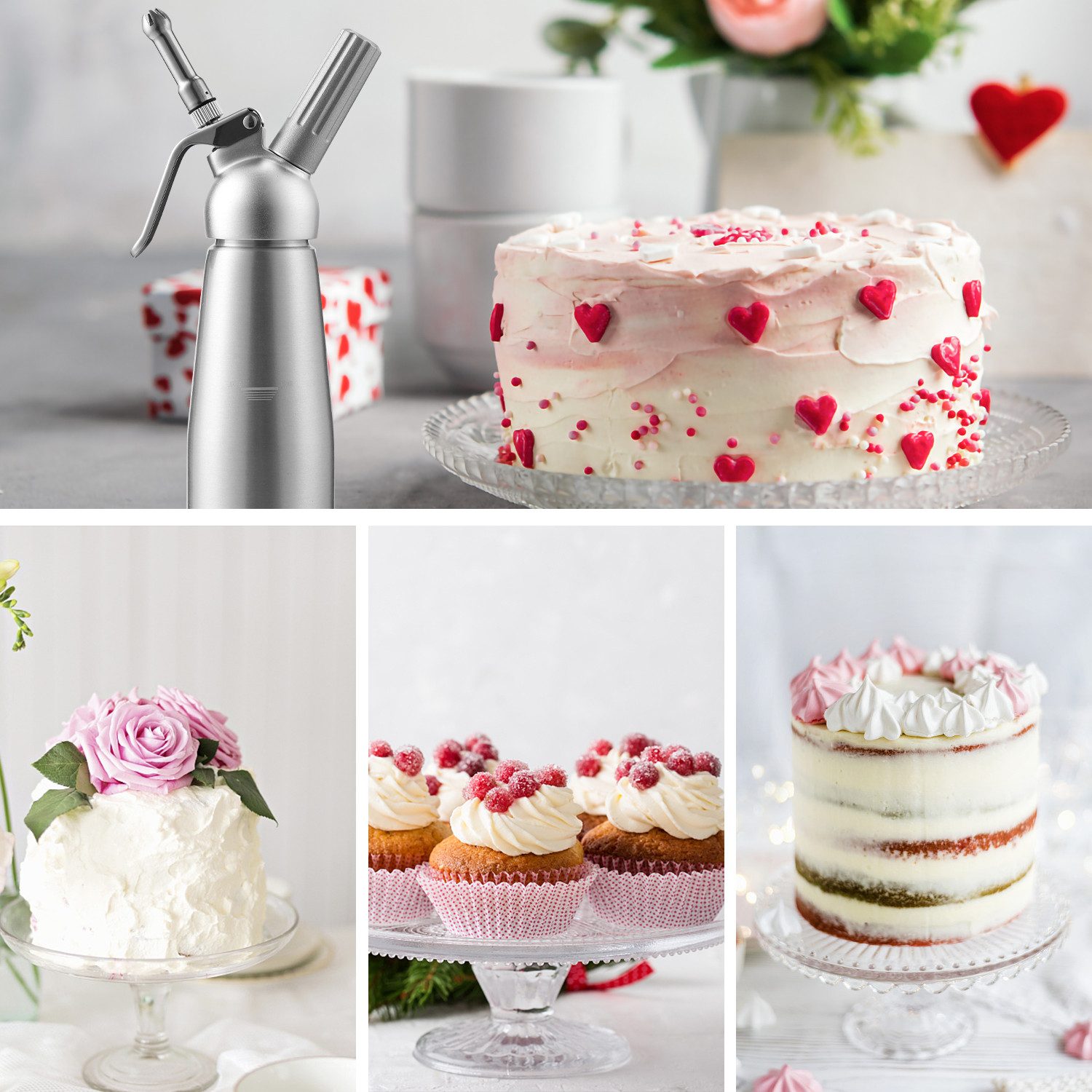 Clanmacy Sahnesyphon Profi Sahnespender Sahnesyphon Schlagsahnebereiter 3 Edelstahl 500ML, (Aluminium, 3 Edelstahl Tüllen und 1 Reinigungbürste, 1-tlg) für die Zubereitung von Schlagsahne Mousse