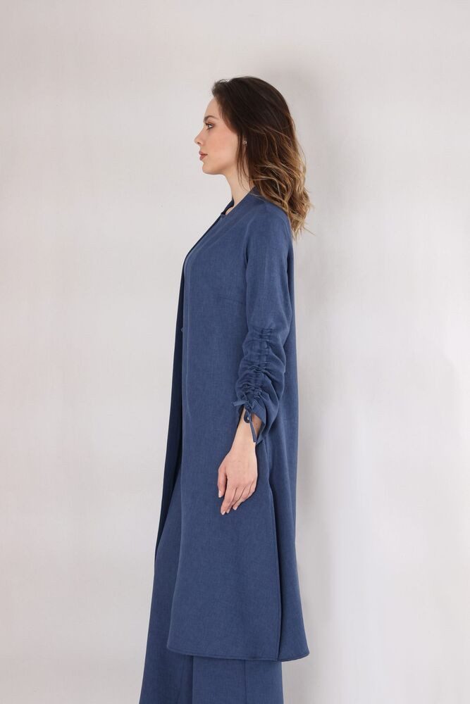 fashionshowcase Blusenkimono Damen Oversize-Kimono in Leinenoptik - Ärmel mit Tunnel-Detail sommerlich, leicht