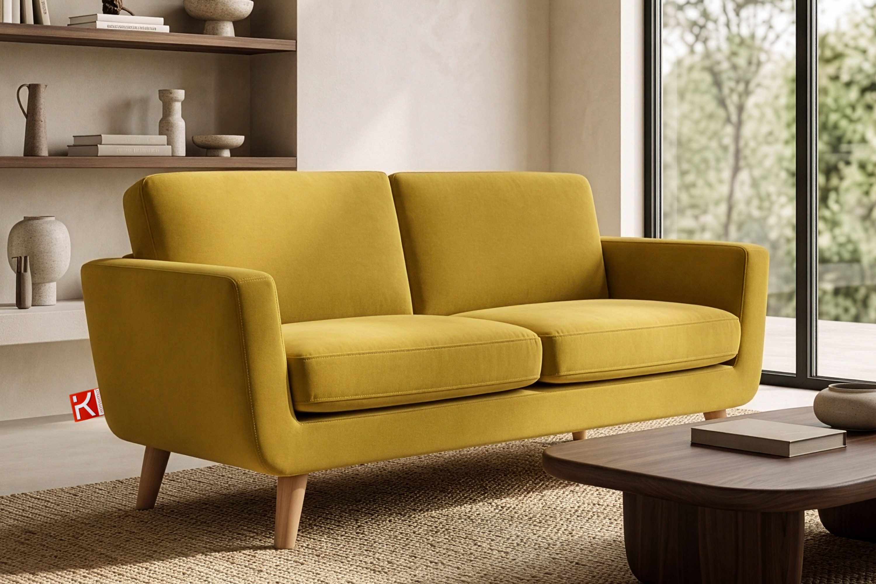 KONSIMO® 2-Sitzer TAGIO Sofa, hergestellt in der EU, 5 Jahre Garantie, Scandi-Stil, mit Armlehnen, Gestell aus Massivholz
