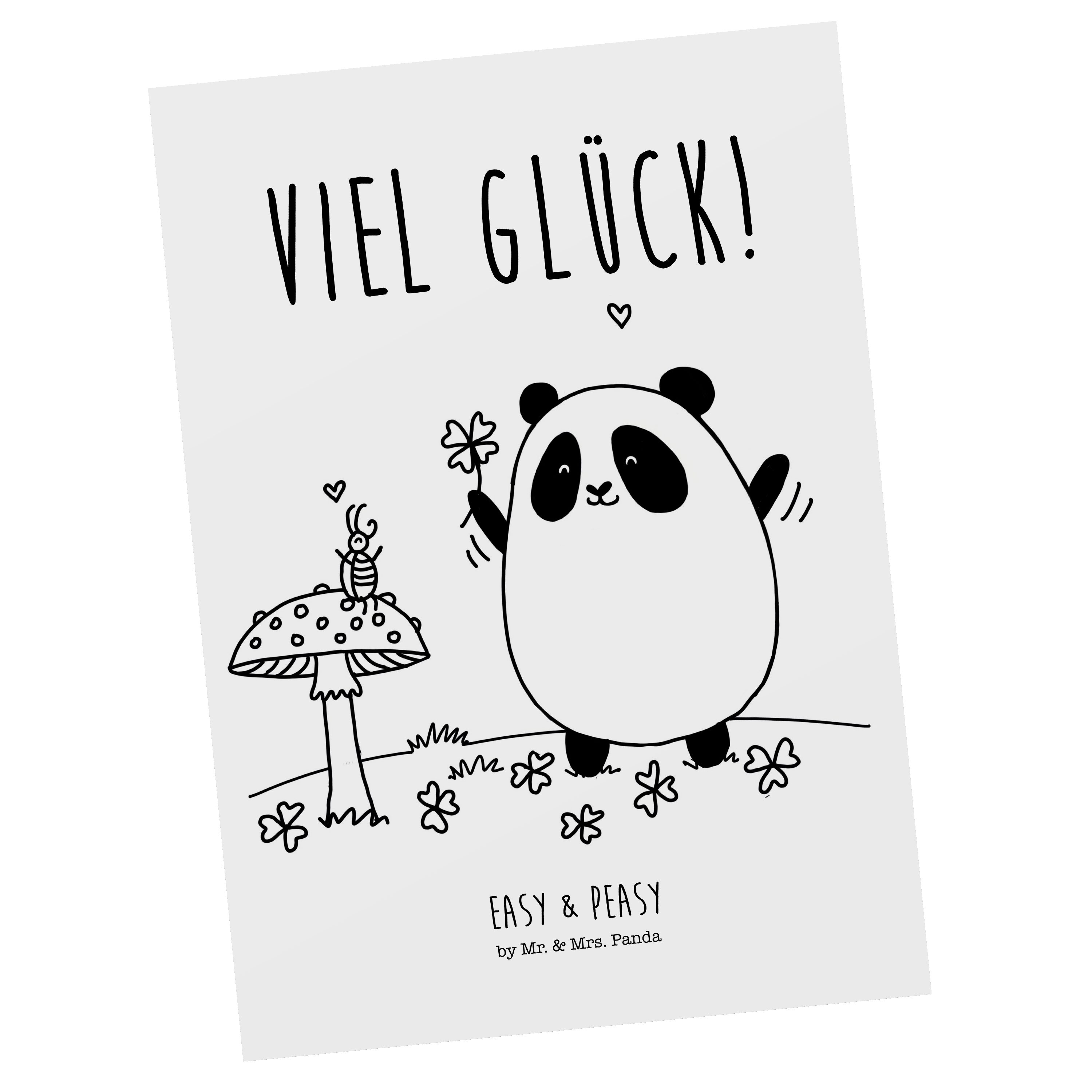 Mr. & Mrs. Panda Postkarte Easy & Peasy Viel Glück - Weiß - Geschenk, Karte, Grußkarte, Geburtst