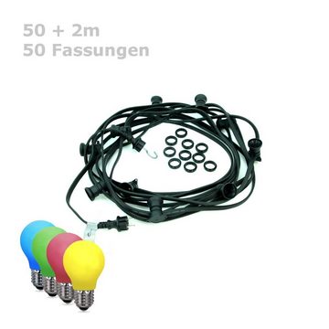 SATISFIRE Lichterkette ILLU-Lichterkette BLACKY 50m 50 x E27 IP44 bunte LED Tropfenlampen, 50-flammig