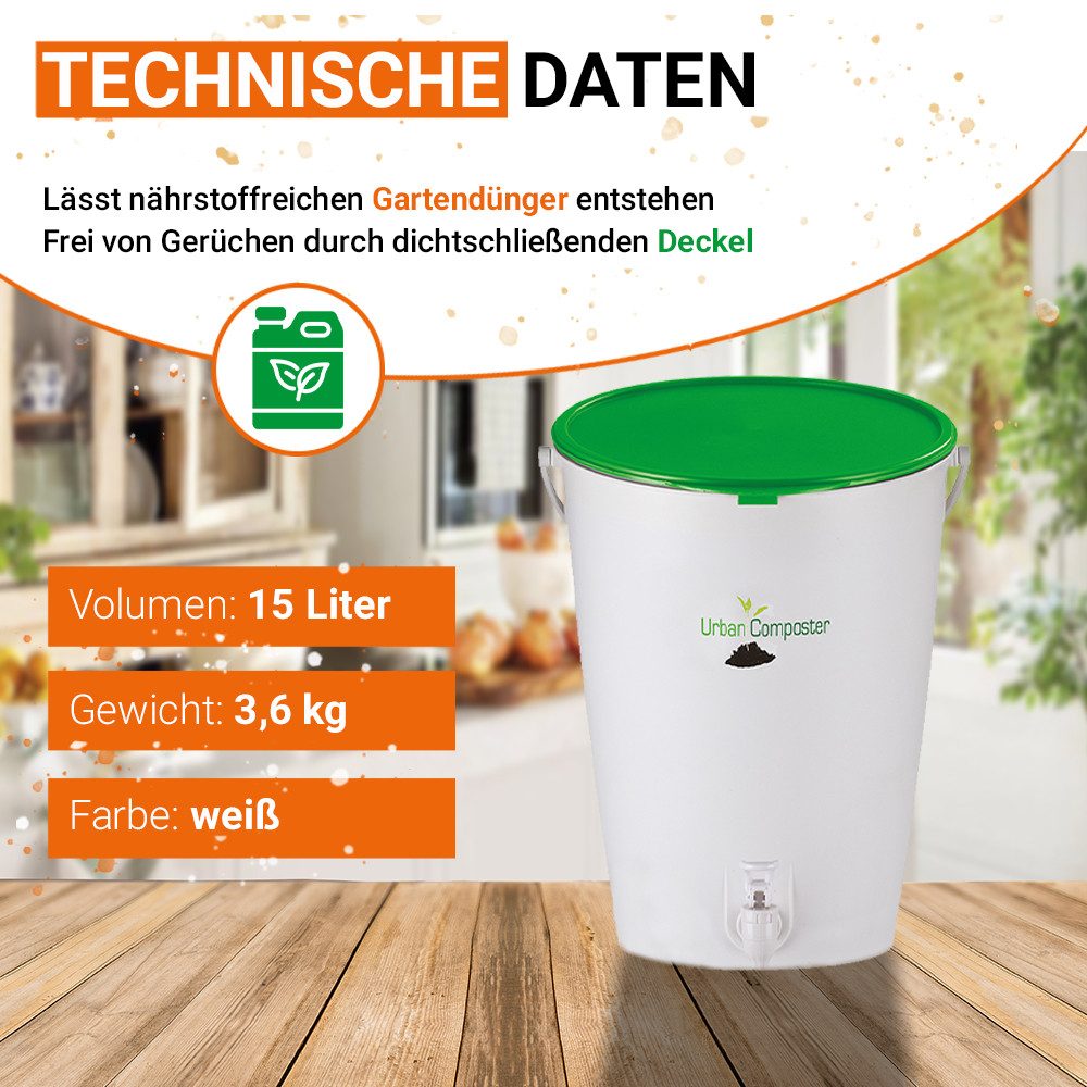 GARANTIA Müllbeutel Urban Komposter 15 Liter grün, inkl. Deckel und Kompostspray