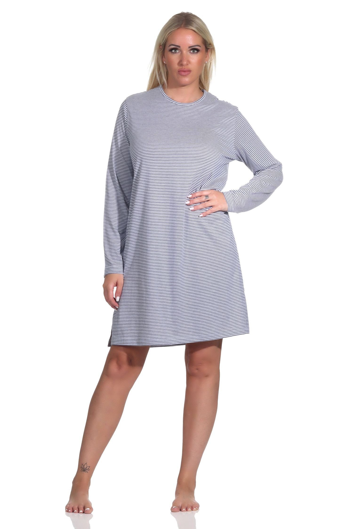Normann Nachthemd Damen Nachthemd Bigshirt langarm in Streifen