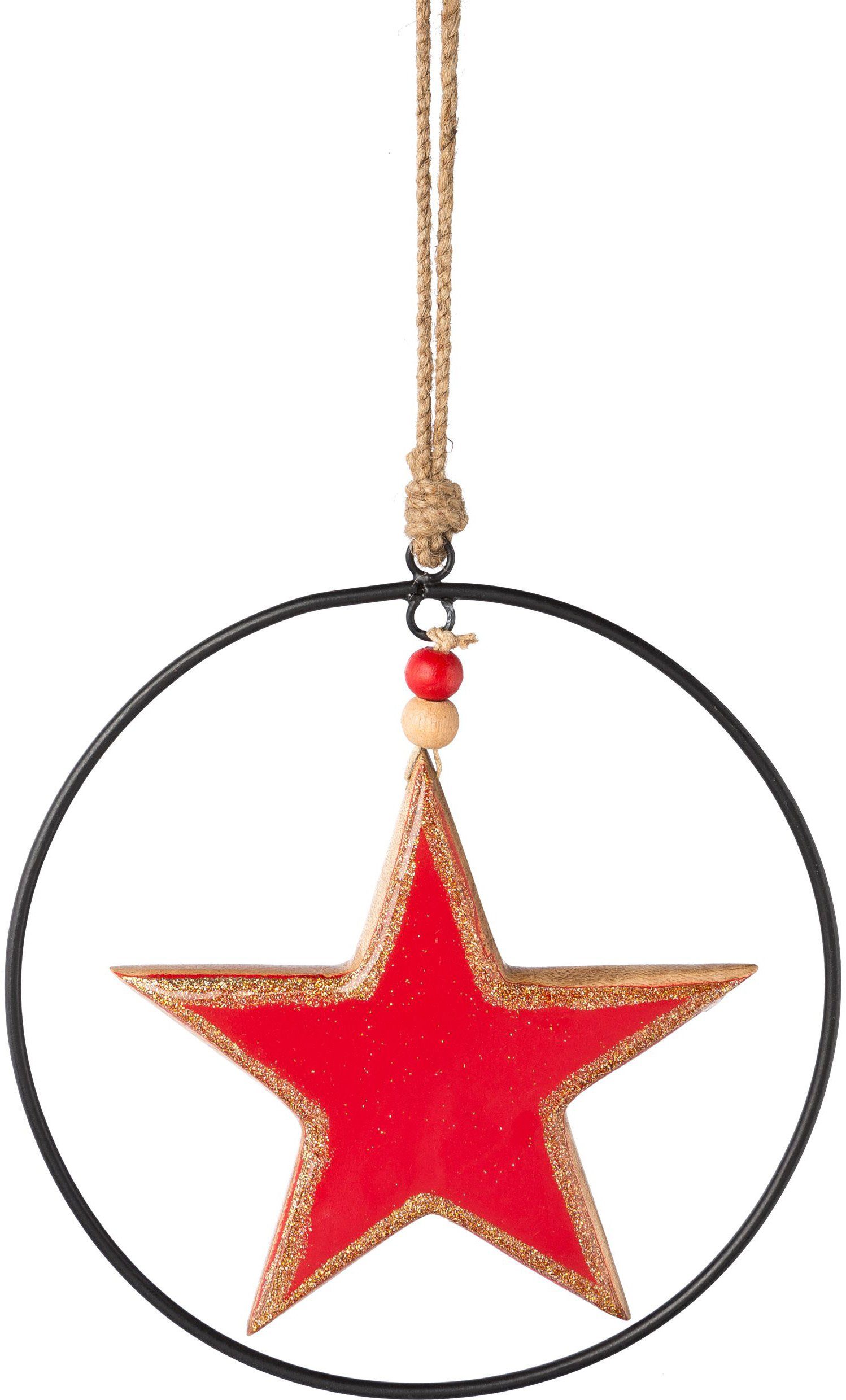 deco Creativ mit Metallring, Dekostern Weihnachtsstern, St., 15 Stern cm Weihnachtsdeko Durchmesser 3 rot, und Enamel-Lackierung