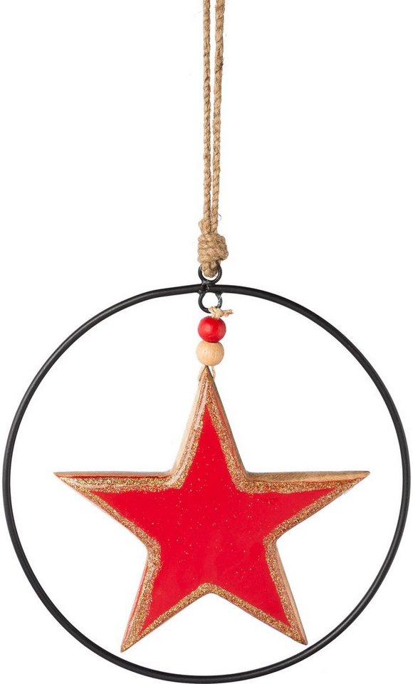 Creativ deco Dekostern Weihnachtsstern, Weihnachtsdeko rot, 3 St., mit  Enamel-Lackierung und Metallring, Durchmesser Stern 15 cm