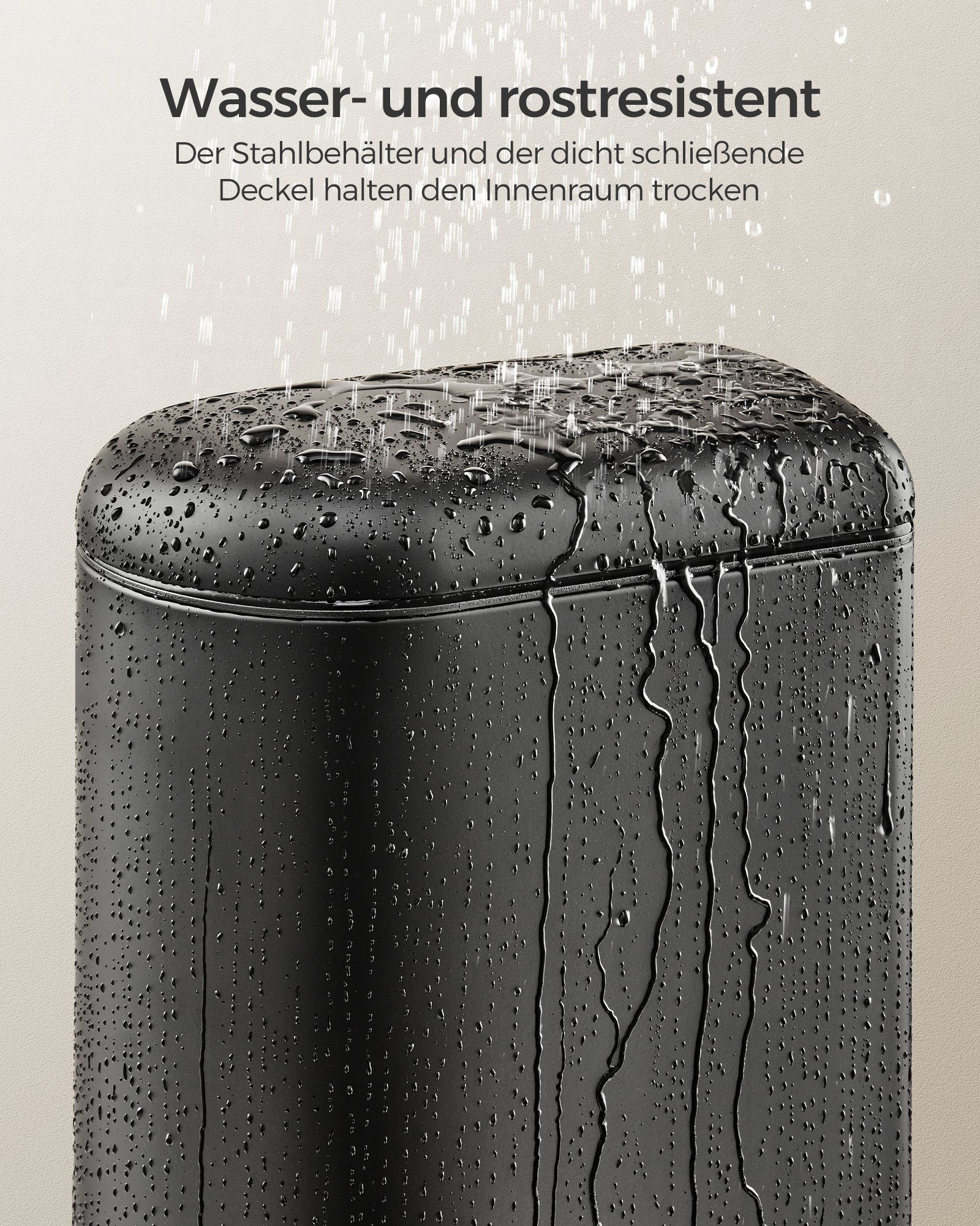 SONGMICS Kosmetikeimer 10 L, Mülleimer Bad, schmal für kleine Räume, Softclose, 25x35x17 cm, mit Deckel, Tretmülleimer, Abfalleimer klein, Stahl, tintenschwarz