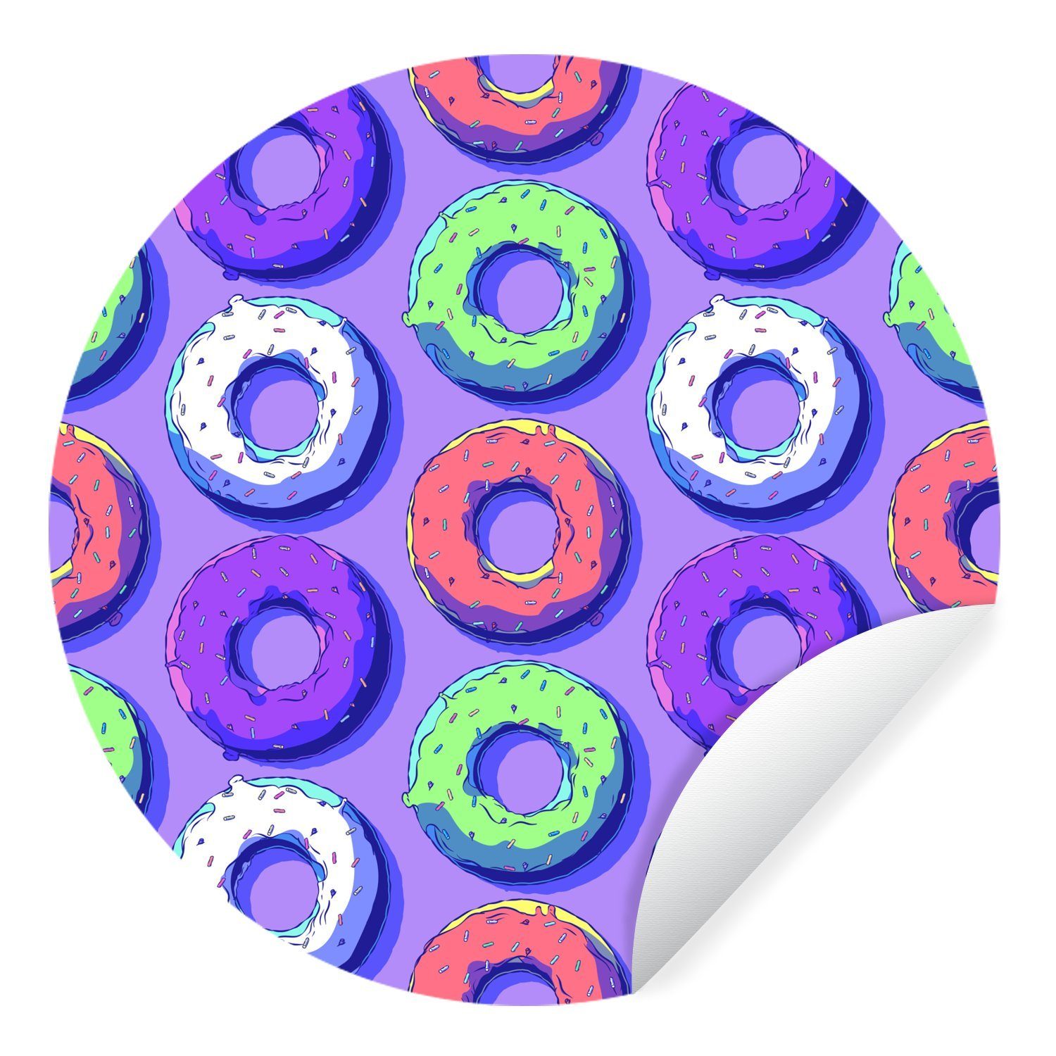 MuchoWow Wandsticker Design - Lila - Donut (1 St), Tapetenkreis für Kinderzimmer, Tapetenaufkleber, Rund, Wohnzimmer