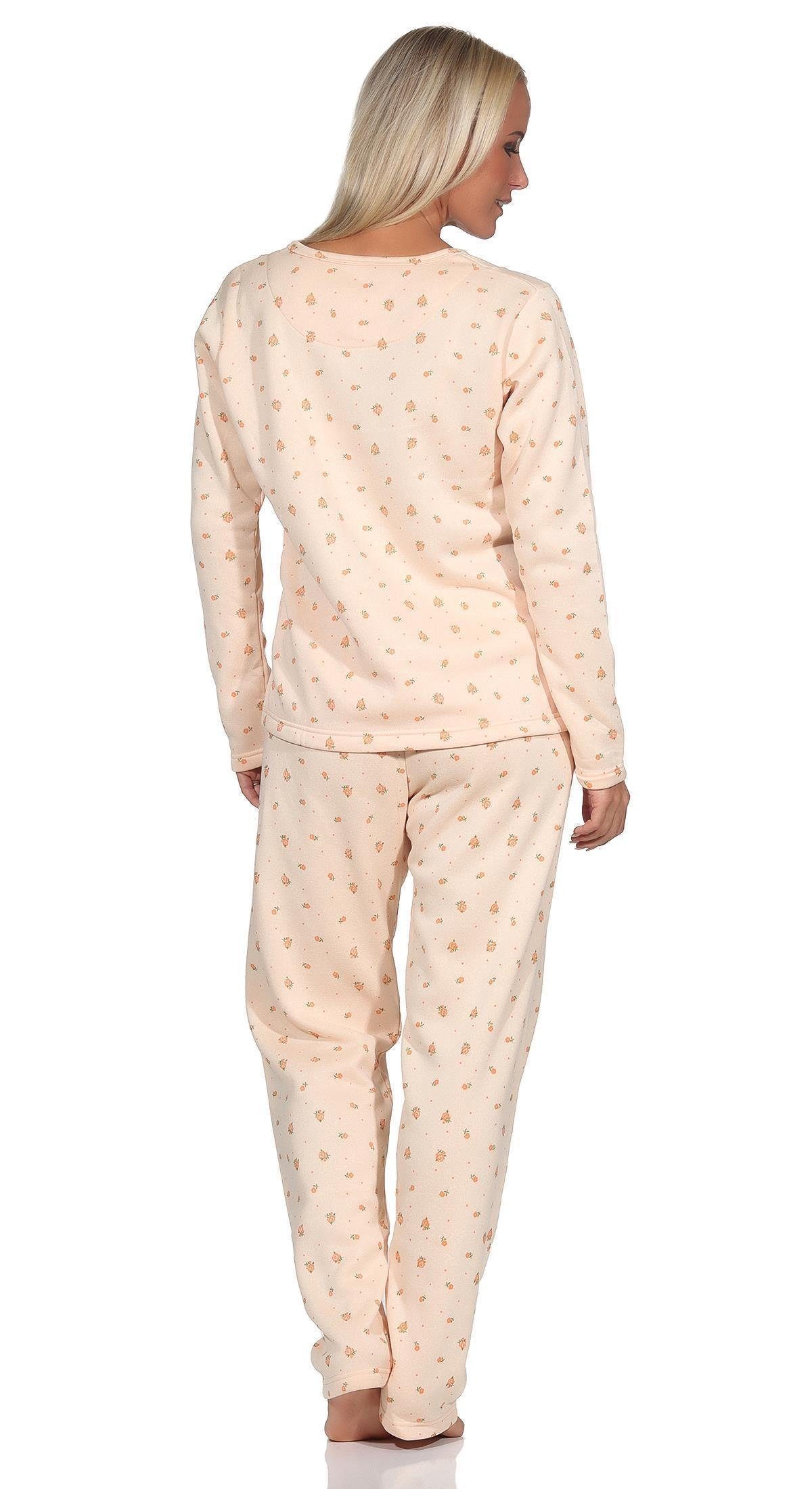 EloModa Pyjama Damen Winter Schlafanzug, Pyjama Gr. Thermo L zweiteiliger (2 M 2XL Aprikose XL tlg)