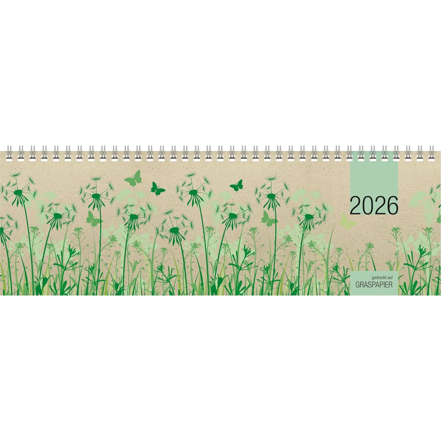 ZETTLER Schreibtischkalender ZETTLER 2026 Querkalender 32x10,5cm Graspapier 1 Woche 2 Seiten