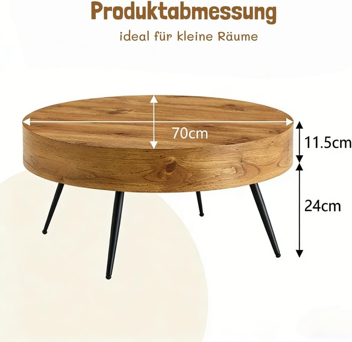 gopop Couchtisch runder Wohnzimmertisch mit Metallbeinen im Industriestil (1-St), 70 x 35,5 cm