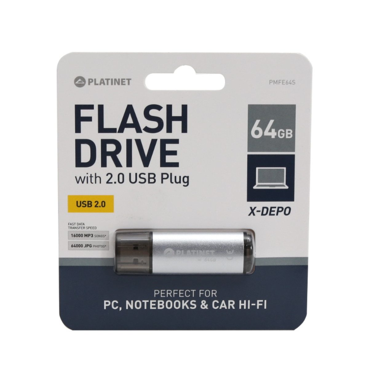 Platinet PMFE64 USB-Stick (USB USB 2.0, Lesegeschwindigkeit 15 MB/s, 64 GB USB Stick mit Aluminiumgehäuse)