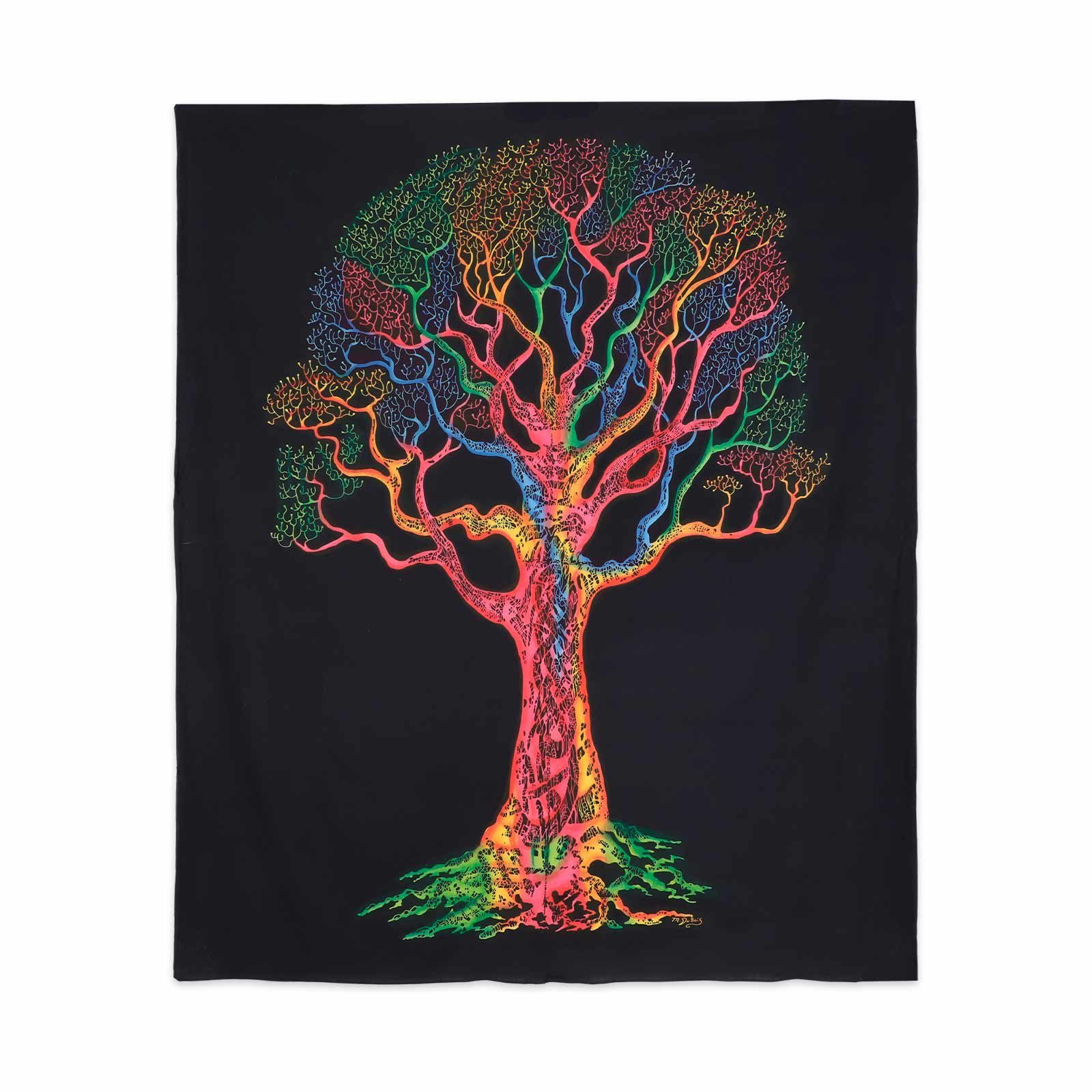 KUNST UND MAGIE Wandteppich XL Tagesdecke Wandbehang Deko Baum Meditation UV Aktiv ca. 200x240 cm