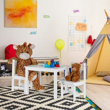 relaxdays Kindersitzgruppe Kindersitzgruppe weiß mit 2 Stühlen