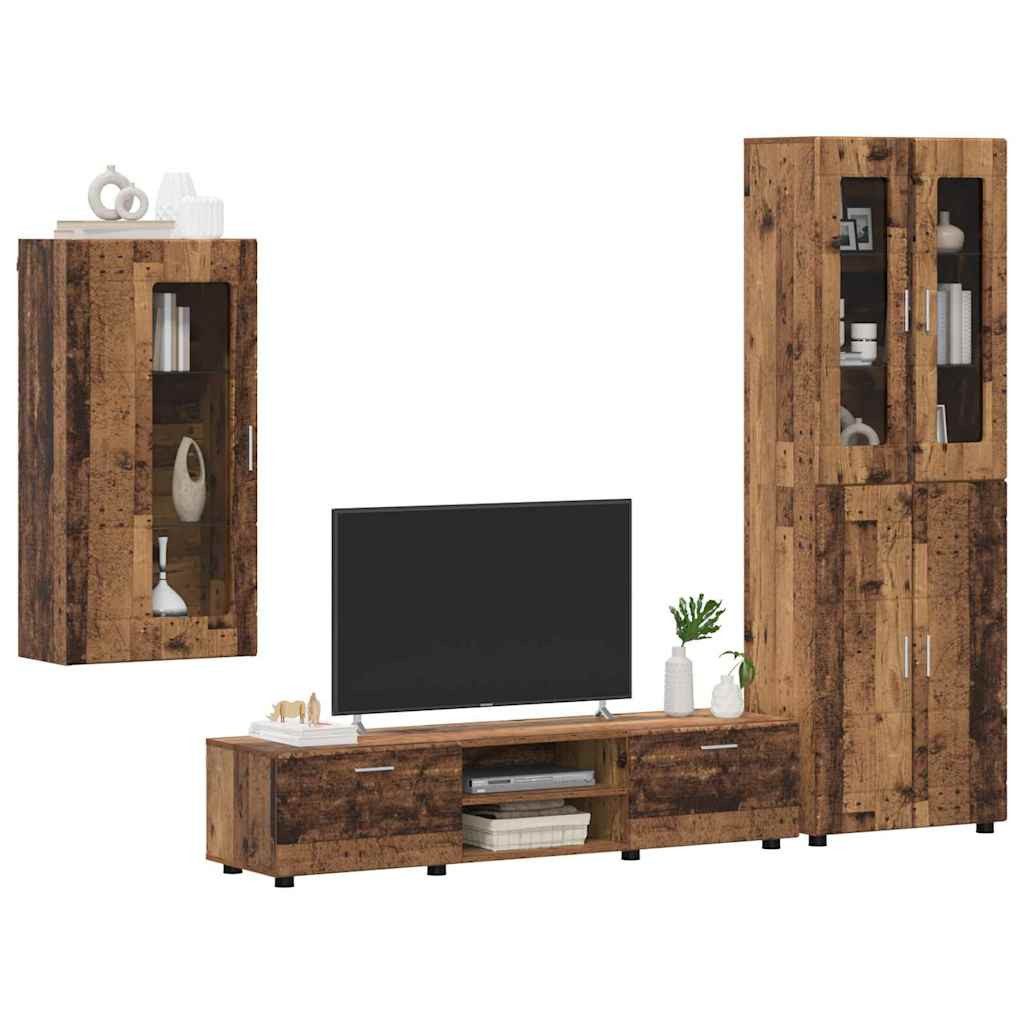 vidaXL Wohnzimmer-Set TV-Schrankset mit Schubladen FLORIN 3 pcs Altholz Holzwerkstoff, (3-St)