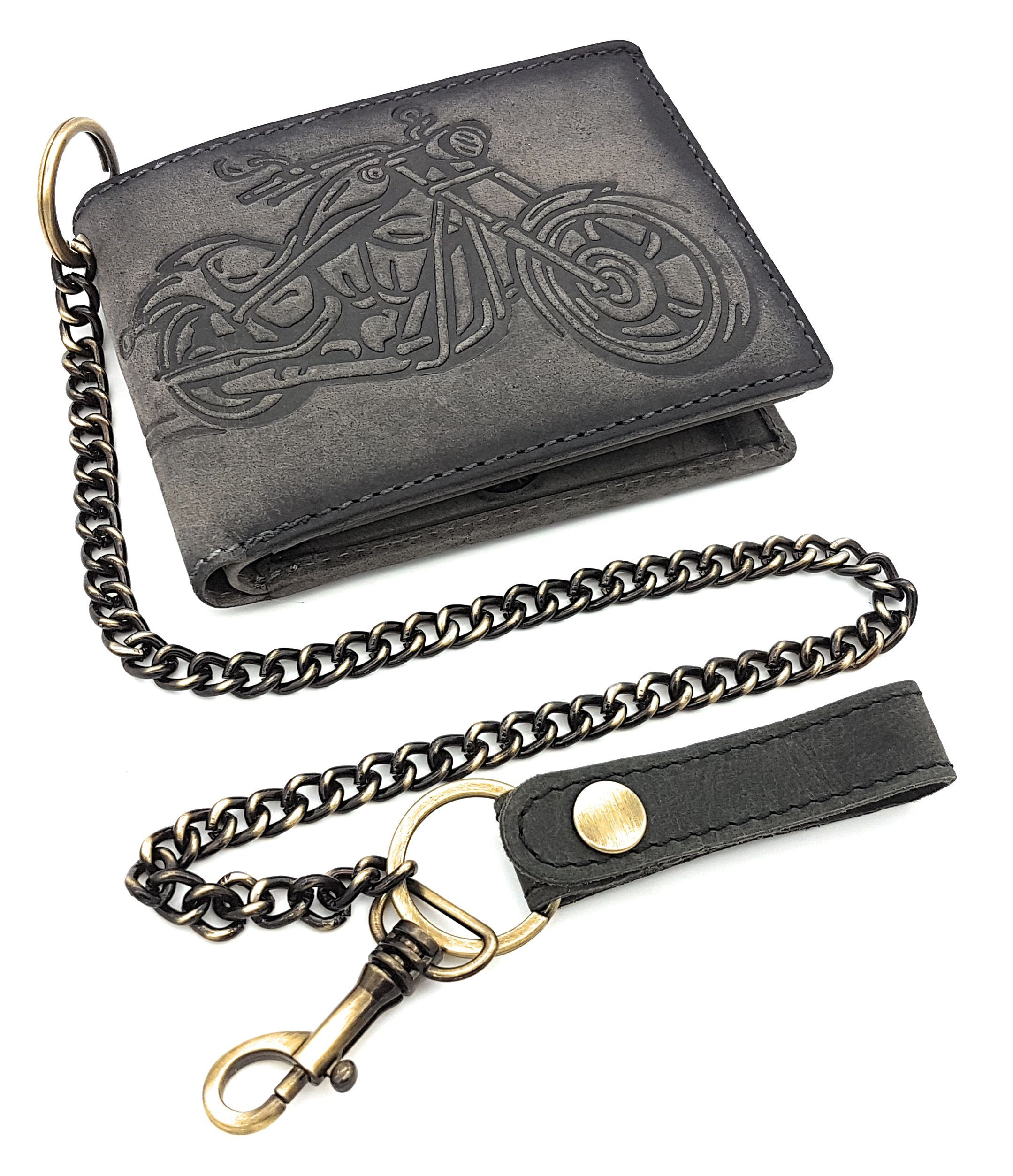 JOCKEY CLUB Geldbörse echt Leder Portemonnaie mit Kette und geprägtem Motorrad