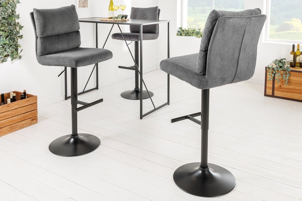 riess-ambiente Barhocker COMFORT grau/schwarz - Cord, Metall, höhenverstellbar, drehbar, weich (Einzelartikel, 1 St), Moderner Stuhl mit Lehne - ideal für Wohn- – Bild 5 von 5