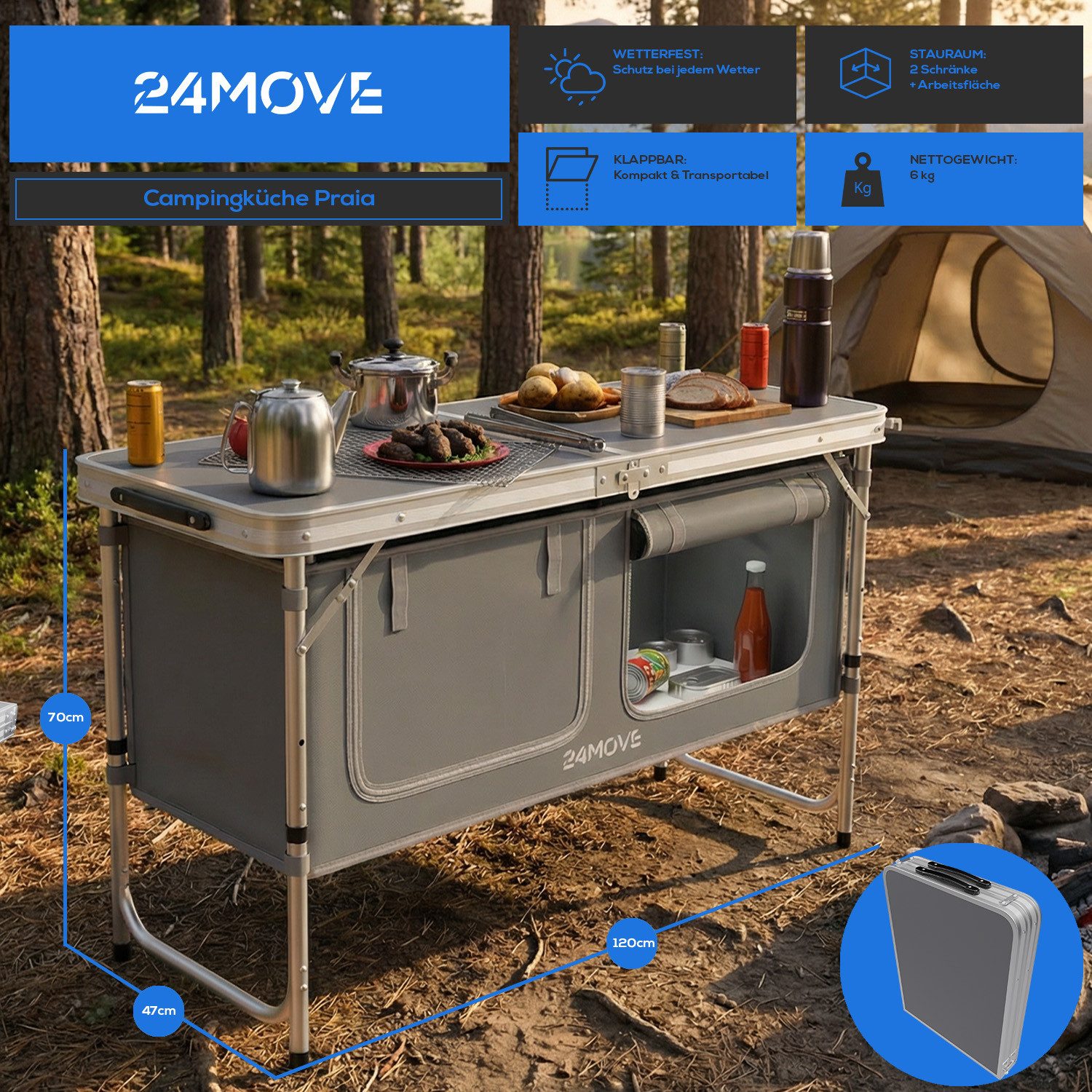 24Move Campingschrank Campingküche PRAIA Outdoorküche Alu (faltbar, höhenve günstig online kaufen