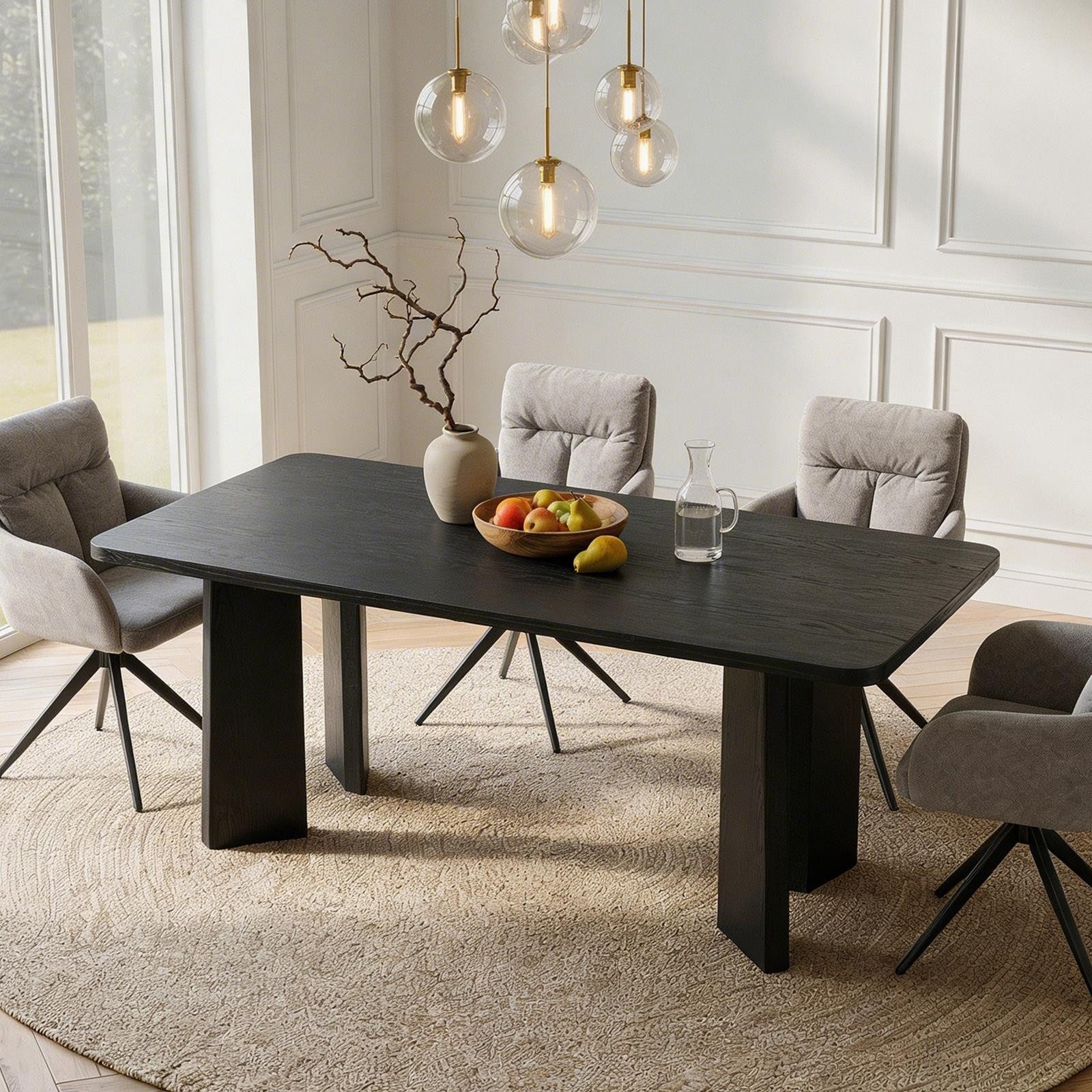 IDIMEX Esstisch OLISES, Esszimmertisch 180x90 cm mit Designbeinen und Eiche-Furnier Schwarz