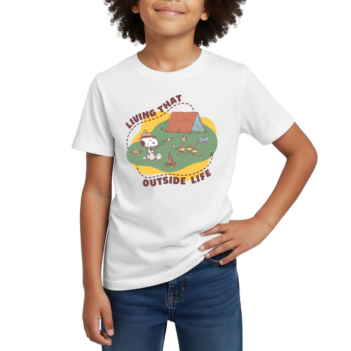Spreadshirt T-Shirt Peanuts Camping Living That Outside Life Kinder T-Shirt (1-tlg) Fällt klein aus. Wir empfehlen, eine Größe größer zu bestellen.