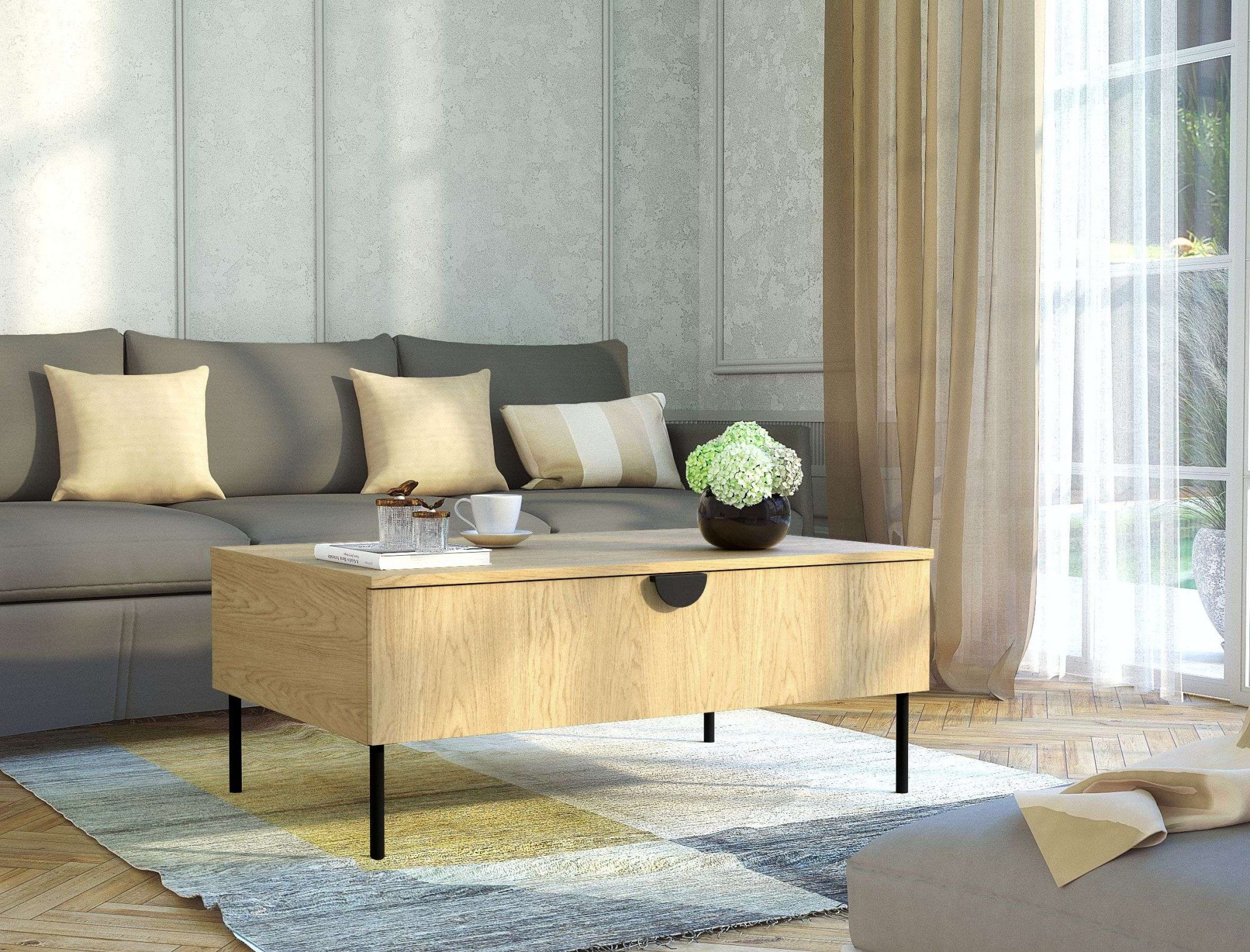 Home affaire Couchtisch BELLOT Kaffeetisch mit viel Stauraum, 100x66cm, modernes Design, Beistelltisch mit zusätzlichen Aufbewahrungsschränken, goldene Akzente
