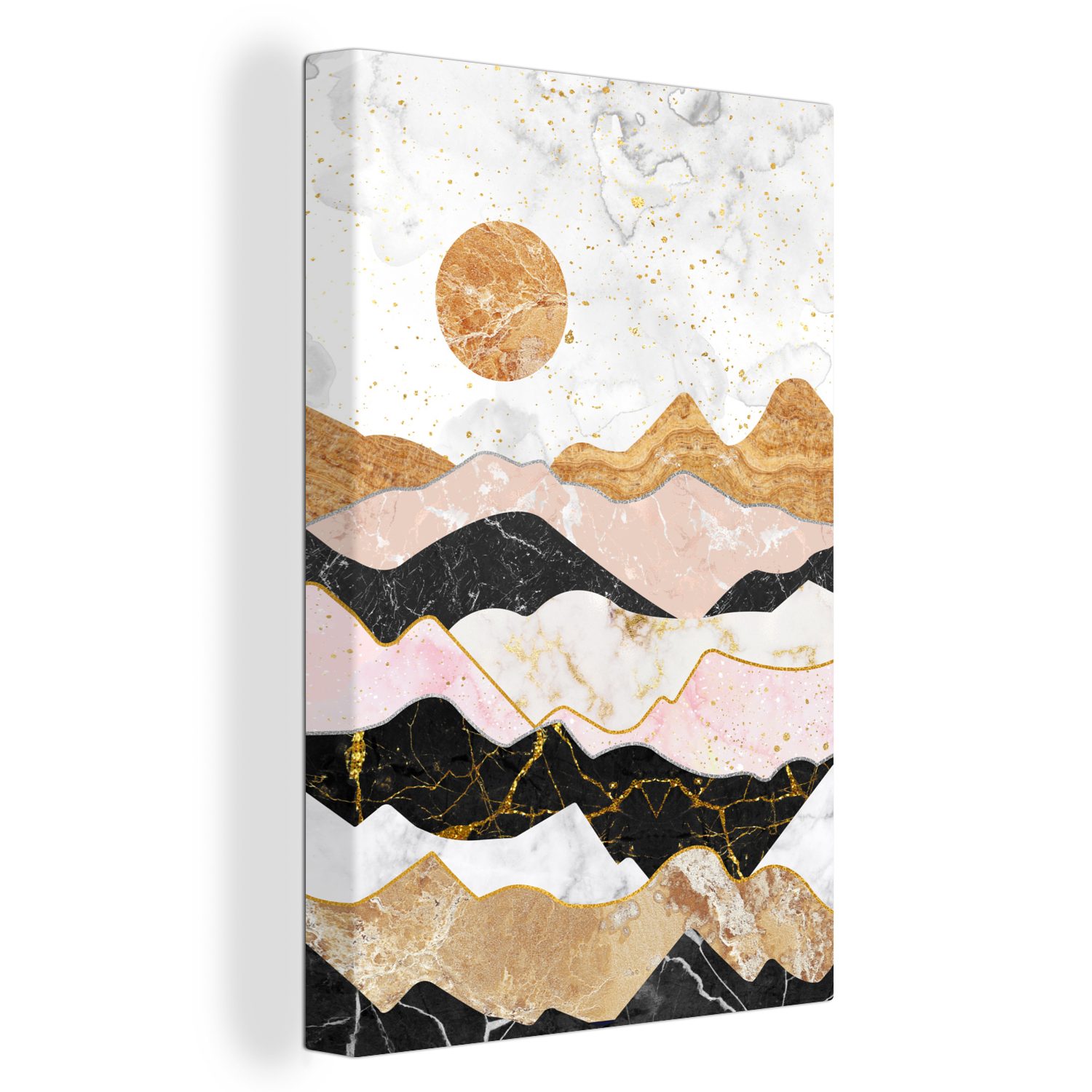 OneMillionCanvasses® Leinwandbild Marmor - Gold - 20x30 St), bespannt Gemälde, Berge, Leinwandbild inkl. fertig Zackenaufhänger, (1 cm