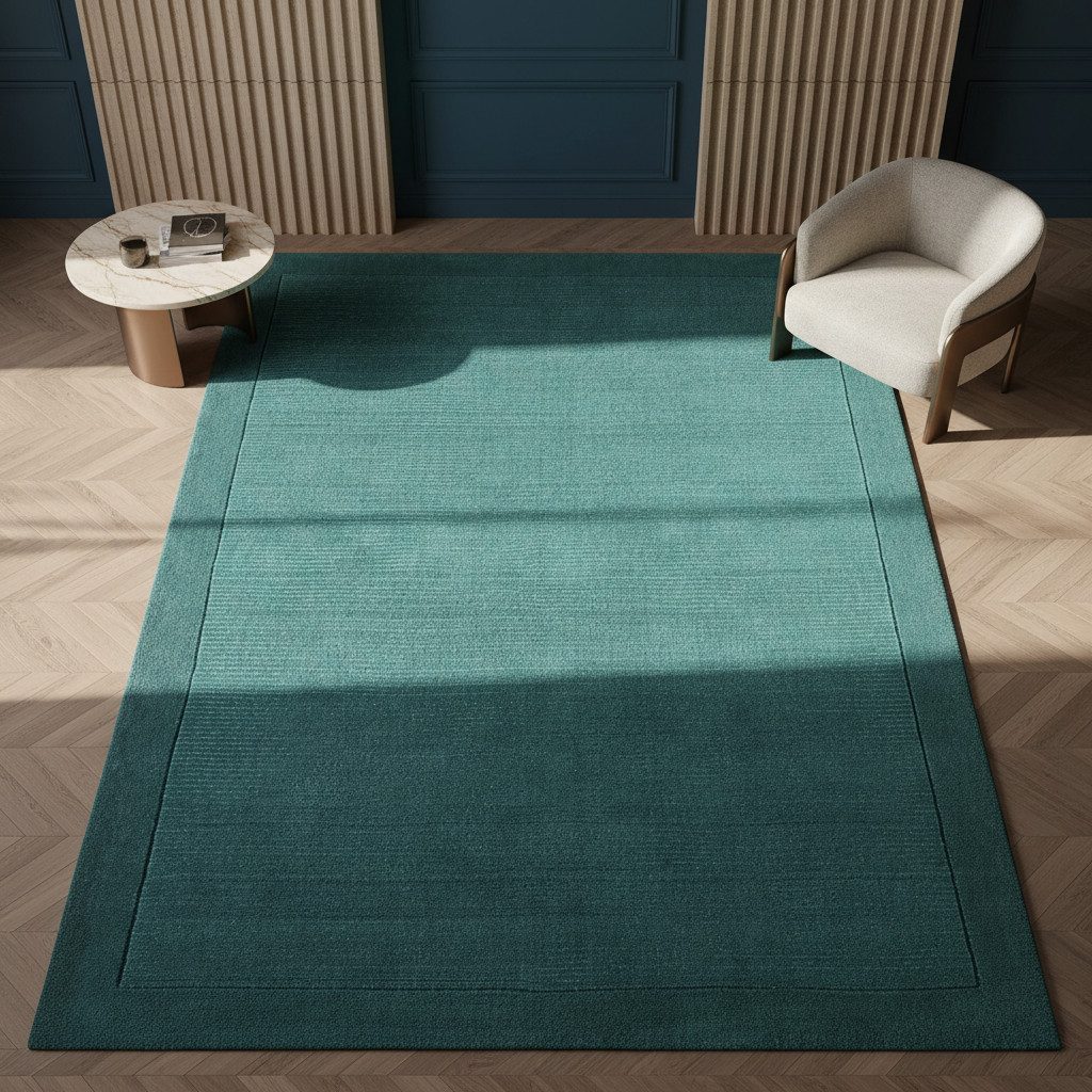 KADIMA DESIGN Wollteppich Handgewebter Teppich, Strukturdesign Bordüre, Unifarben, Weich, Robust, Rechteckig, Höhe: 19 mm, 100% Schurwolle, Rutschfester Baumwollrücken, Schalldämmend
