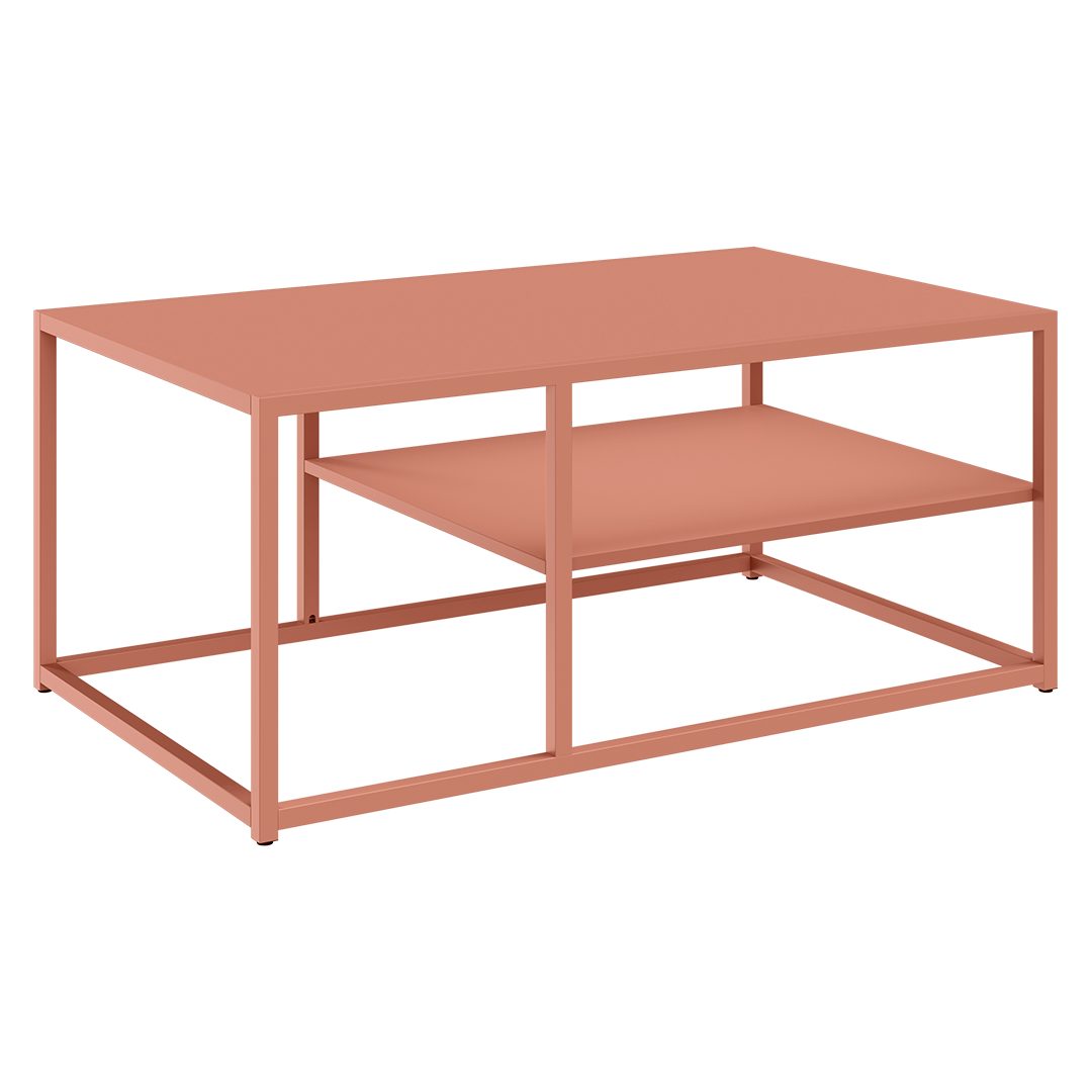 skølm Couchtisch Skadi aus Metall mit 2 Ablagen (Terrakotta), Wohnzimmertisch mit verstellbaren Füßen, 45x100x60 cm (HxTxB)