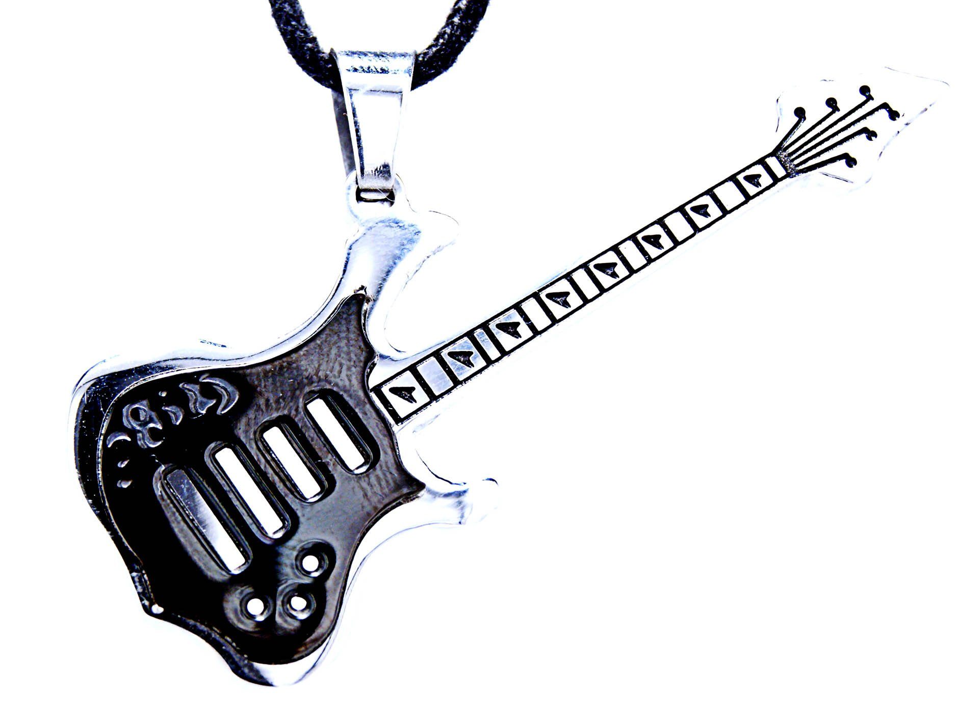 Kiss of Leather Kettenanhänger Gitarre Klampfe Edelstahl Metal Rock Band Musik Rock&Roll