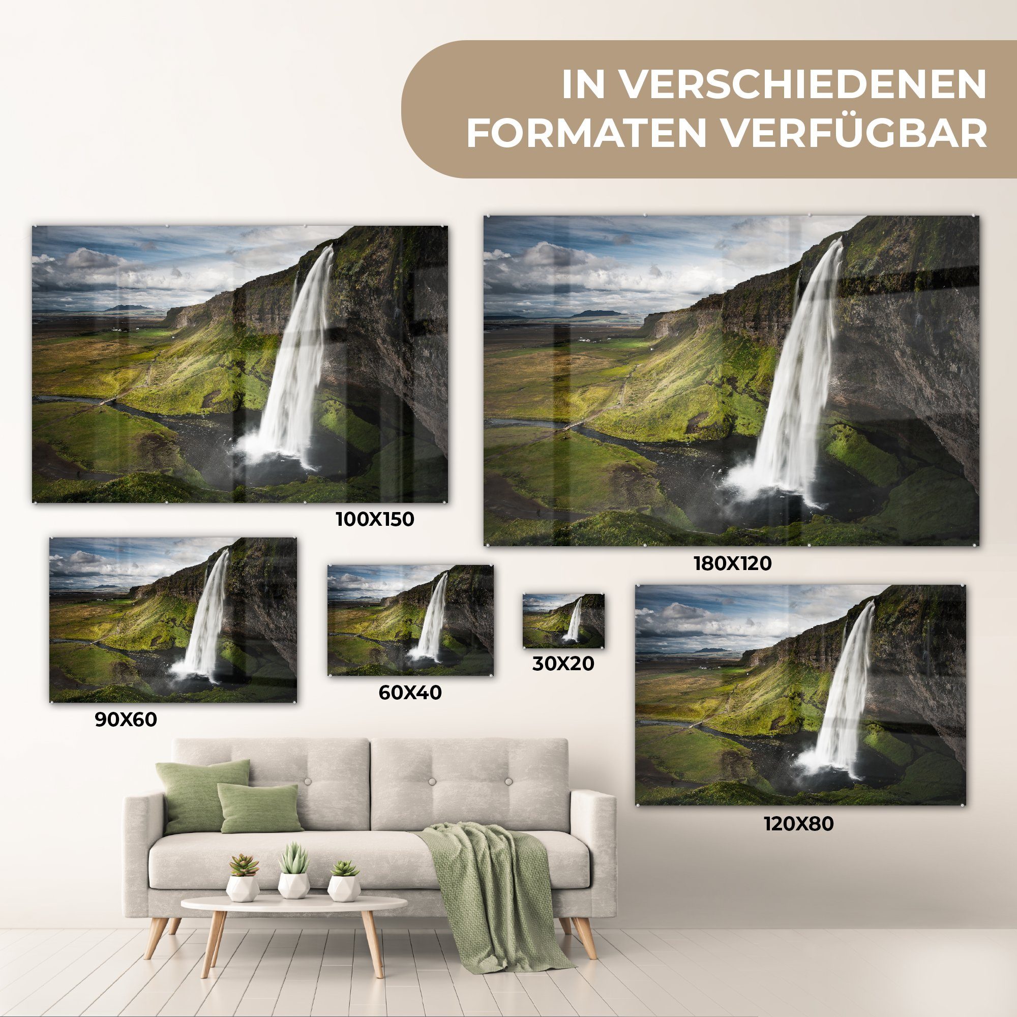 St), Wasserfall MuchoWow Schlafzimmer Bergen, (1 Acrylglasbilder Acrylglasbild - Skandinavien & Wohnzimmer -