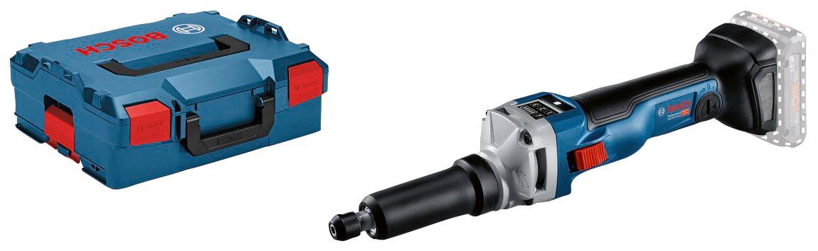 Bosch Professional Akku-Geradschleifer Professional, ohne mit 18V-10 und Akku hoher Durchzugskraft, Ladegerät SLC GGS