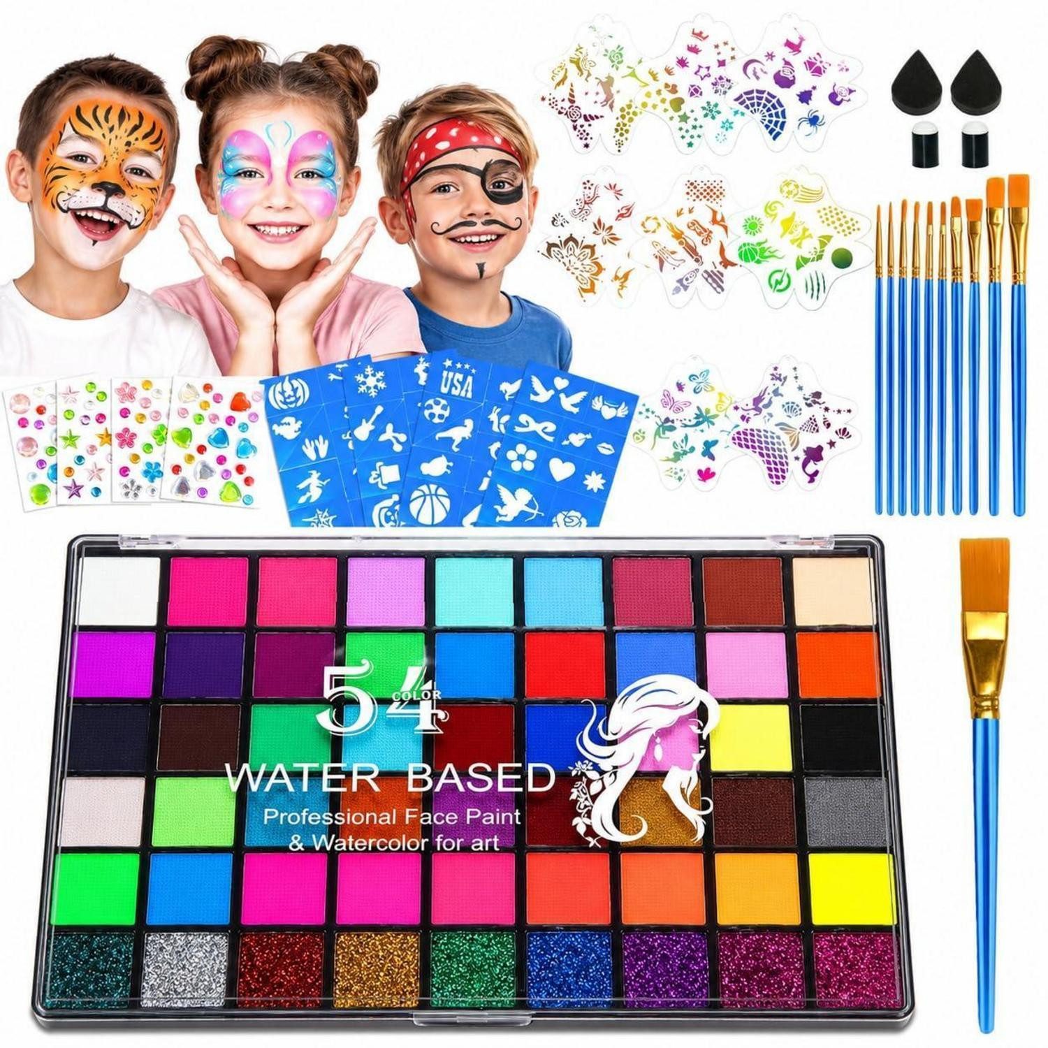 LuxusKollektion Theaterschminke Kinderschminke Set 54 Farben mit Zubehör