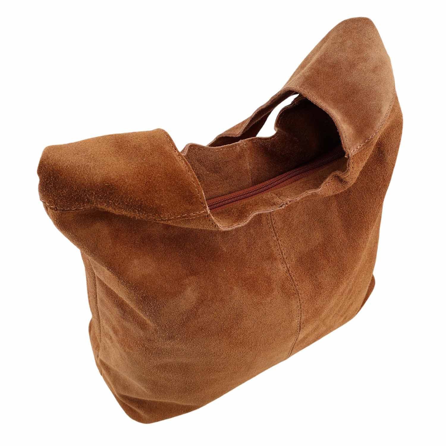 ITALYSHOP24 Shopper Made in Italy XL Damen echtes Leder Tasche Hobo Bag Schultertasche, Wildleder Umhängetasche Workbag Businesstasche Beuteltasche City Bag
